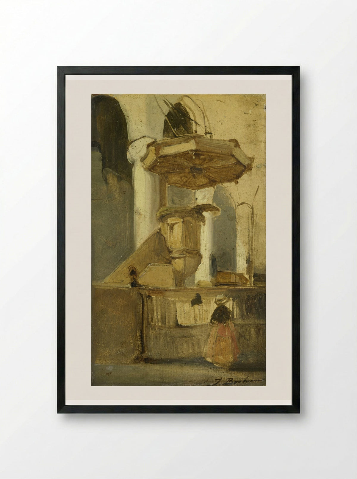 De preekstoel van een kerk te Hoorn - Johannes Bosboom - Framed Print Black