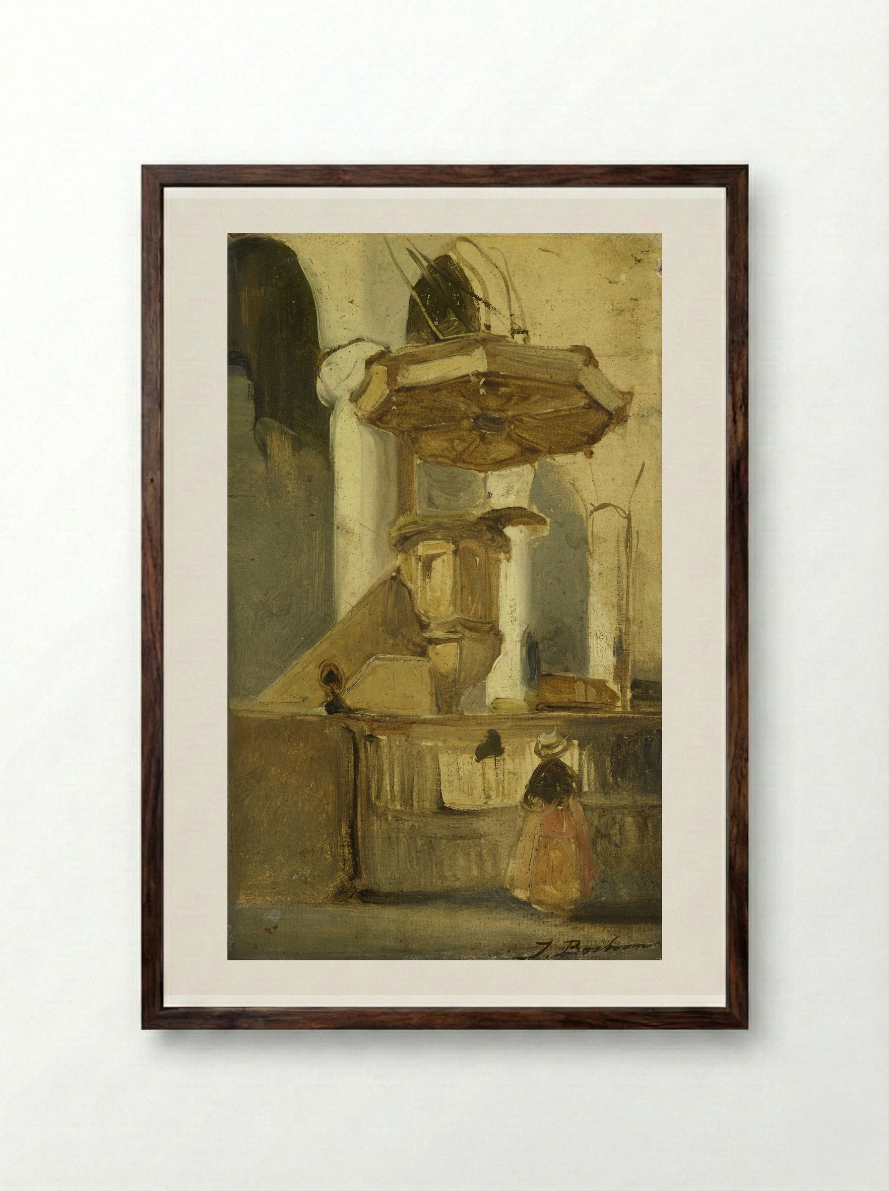 De preekstoel van een kerk te Hoorn - Johannes Bosboom - Framed Print Dark Wood