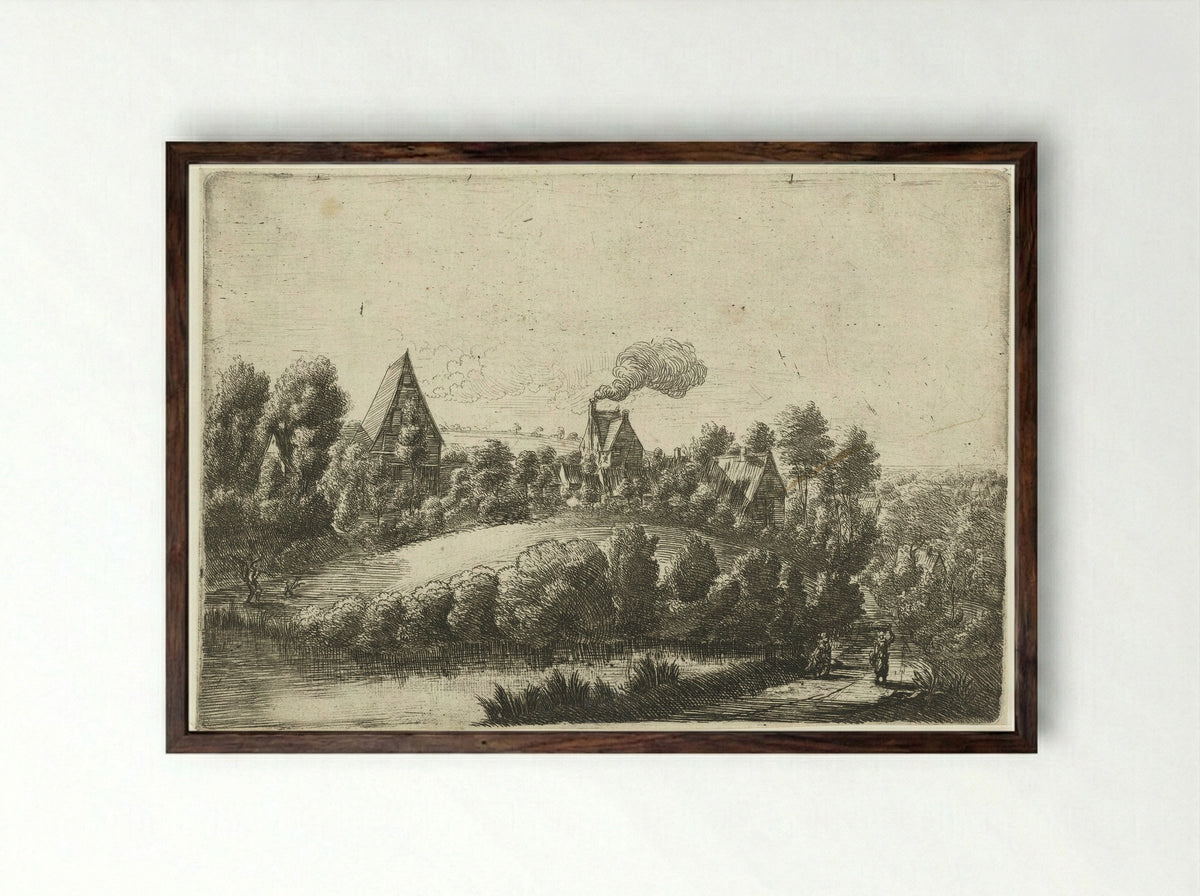 De ronde heuvel (The Round Hill) - Jean Baptiste Bonnecroy - Framed Print Dark Wood