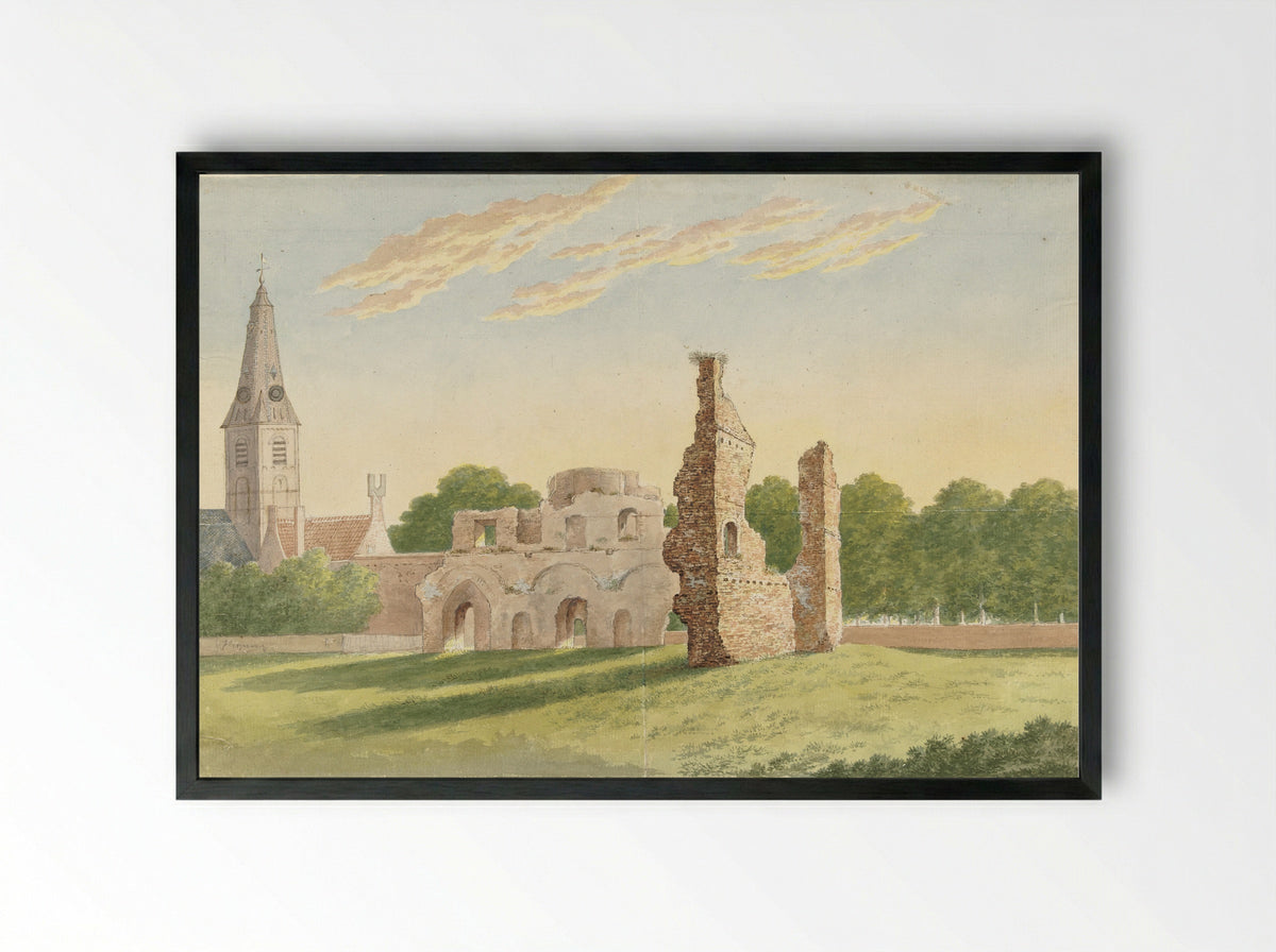 De ruïne van de Abdij van Rijnsburg - Gerardus Johannes Verburgh - Framed Print Black