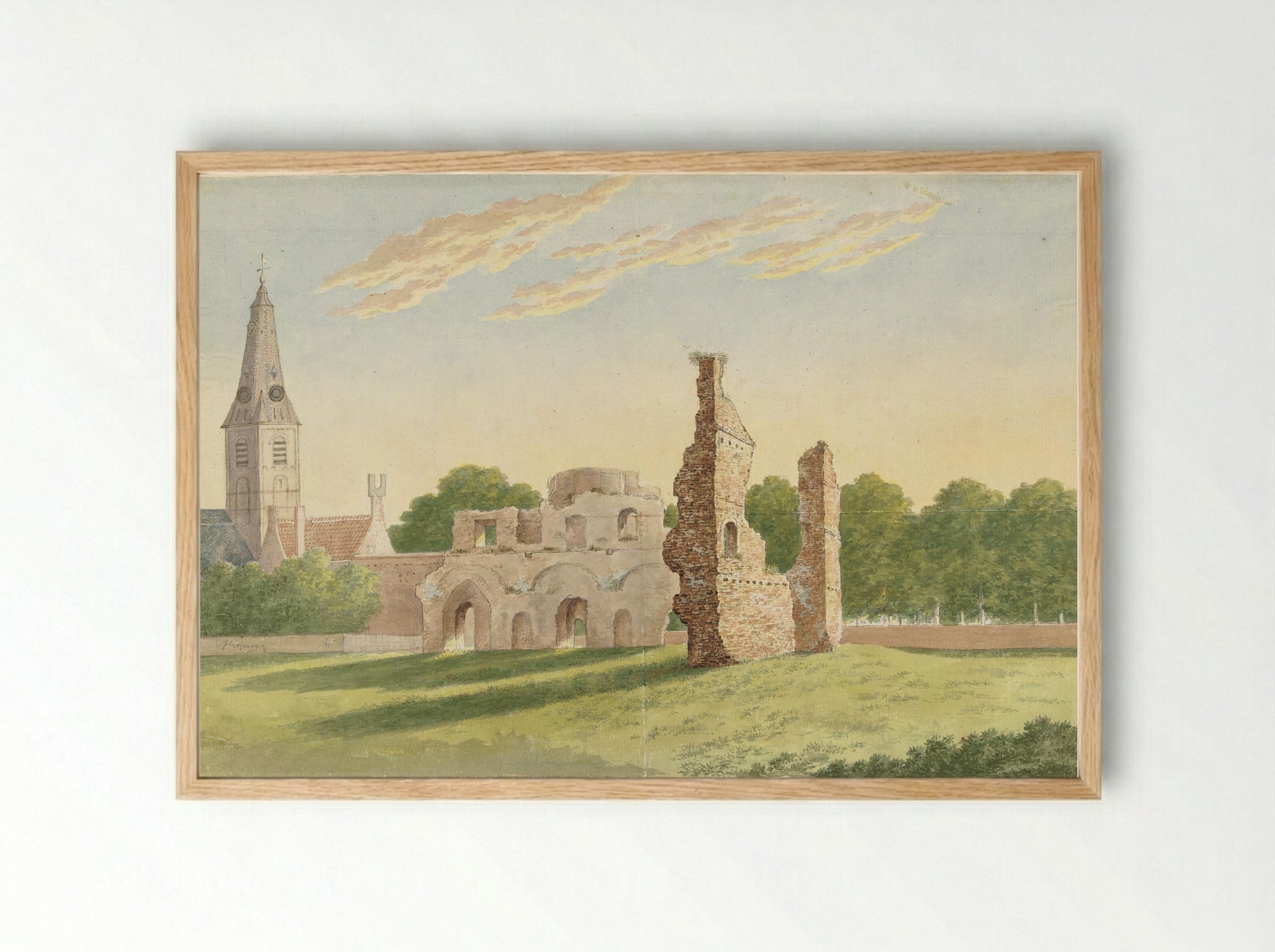 De ruïne van de Abdij van Rijnsburg - Gerardus Johannes Verburgh - Framed Print Wood