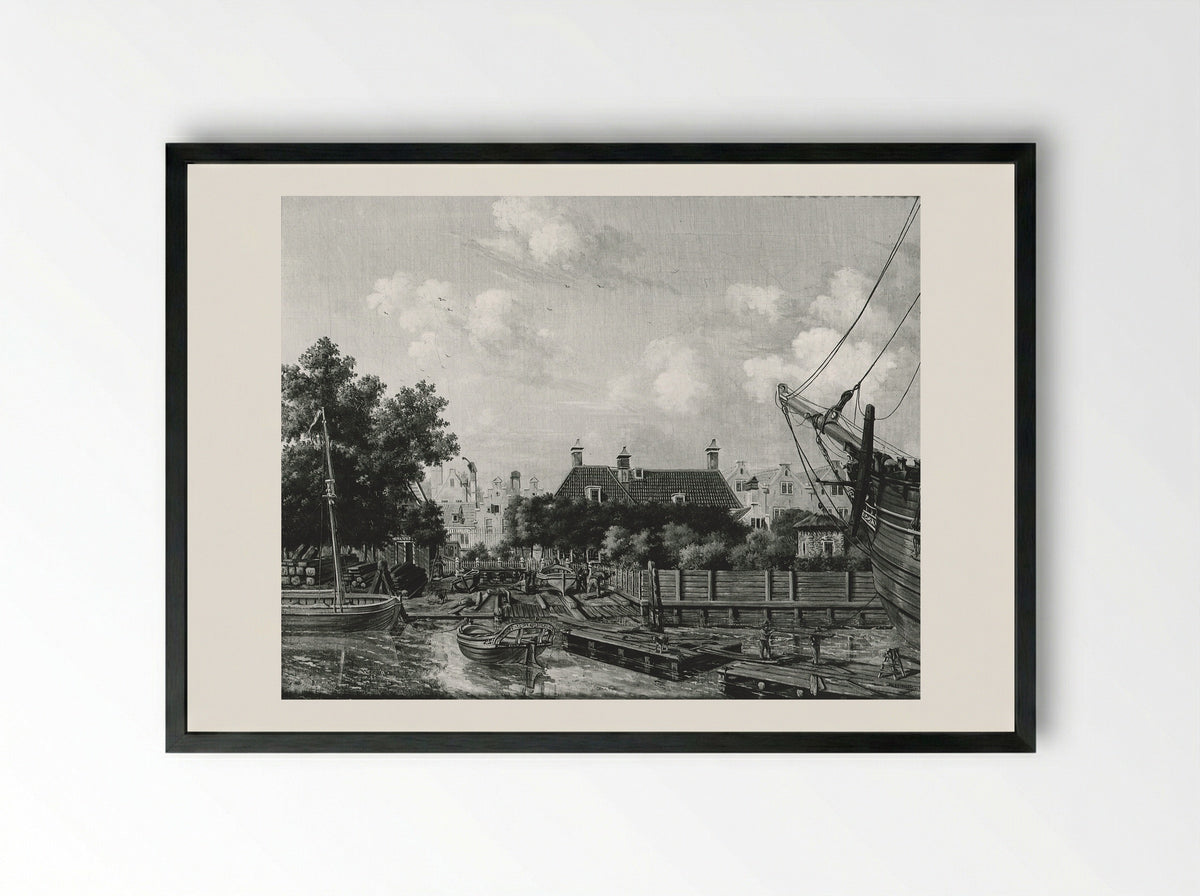 De scheepstimmerwerf 'St Jago' op het Bickers Eiland te Amsterdam - Pieter Godfried Bertichen - Framed Print Black