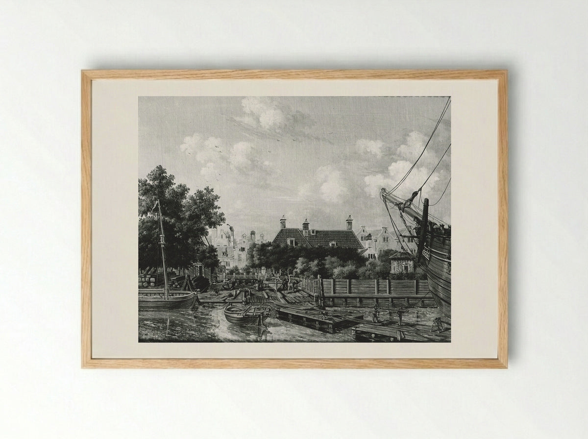 De scheepstimmerwerf 'St Jago' op het Bickers Eiland te Amsterdam - Pieter Godfried Bertichen - Framed Print Wood
