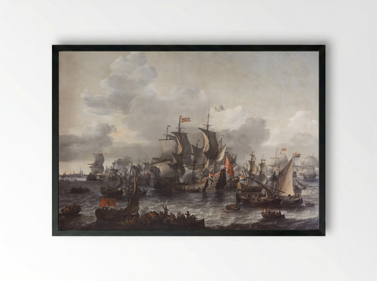 De slag op de Zuiderzee, 1573 - Johannes Kinnema - Framed Print Black