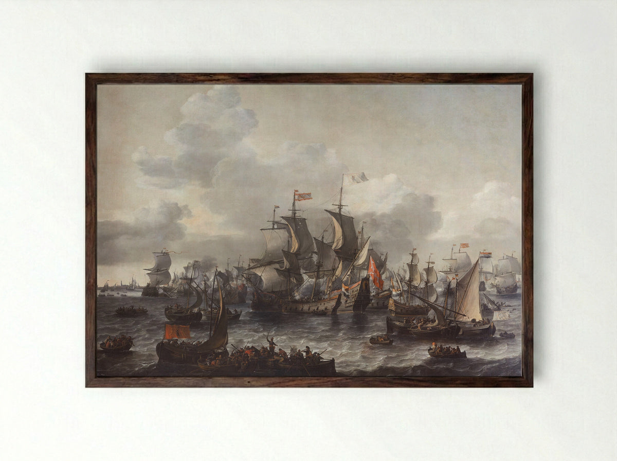 De slag op de Zuiderzee, 1573 - Johannes Kinnema - Framed Print Dark Wood