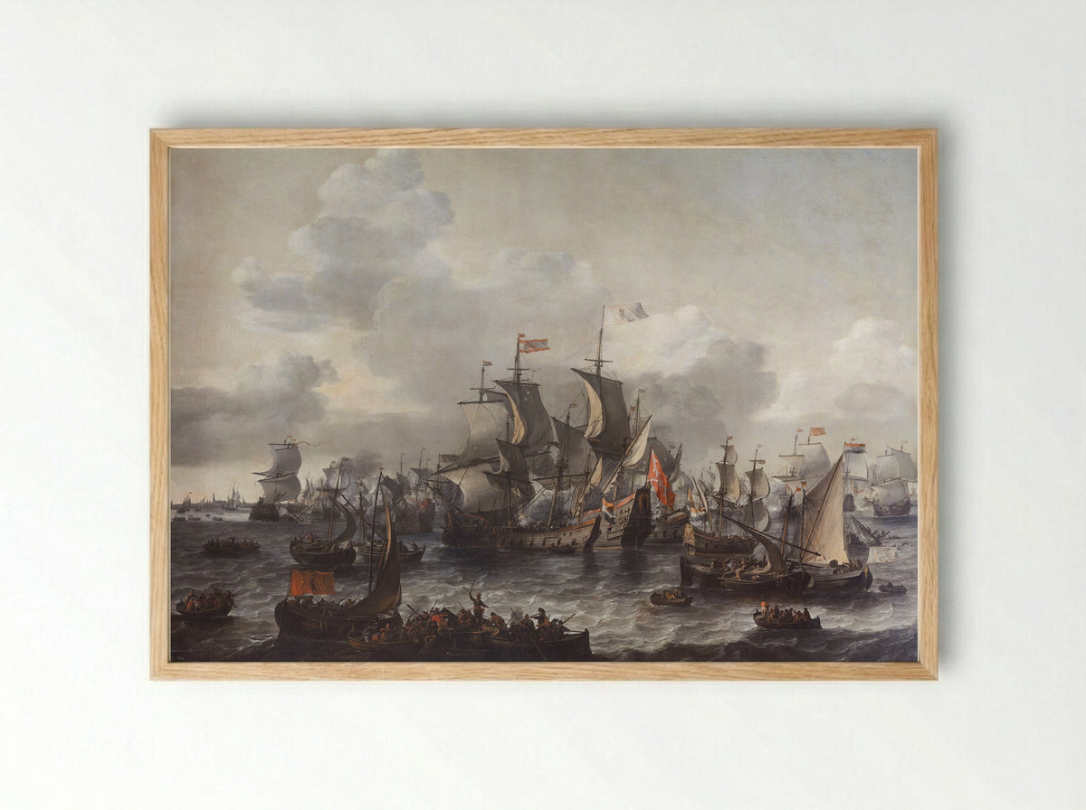 De slag op de Zuiderzee, 1573 - Johannes Kinnema - Framed Print Wood