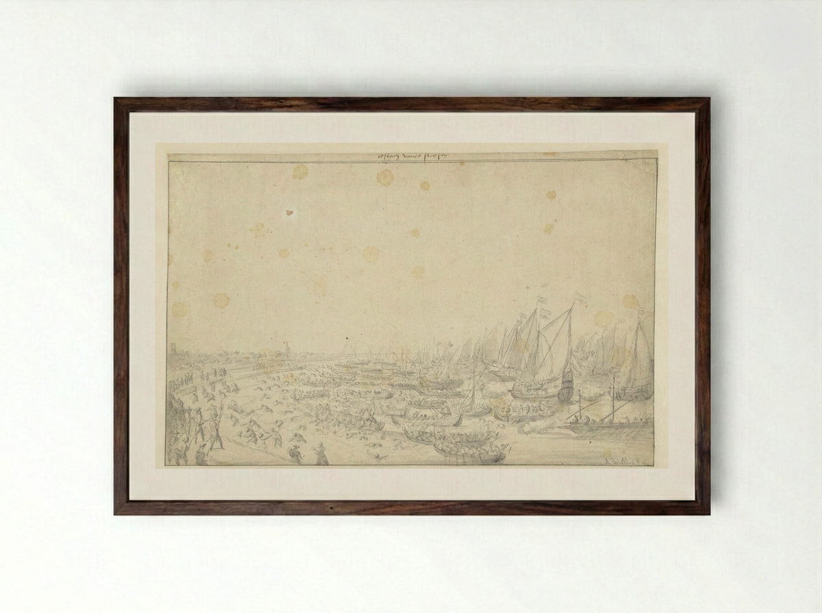 De slag op het Slaak - Abraham Willaerts - Framed Print Dark Wood