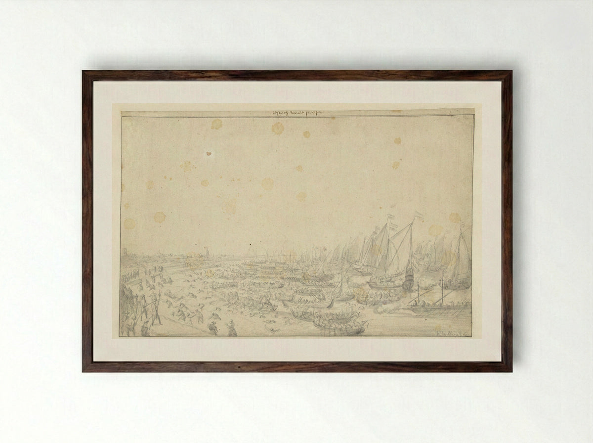 De slag op het Slaak - Abraham Willaerts - Framed Print Dark Wood