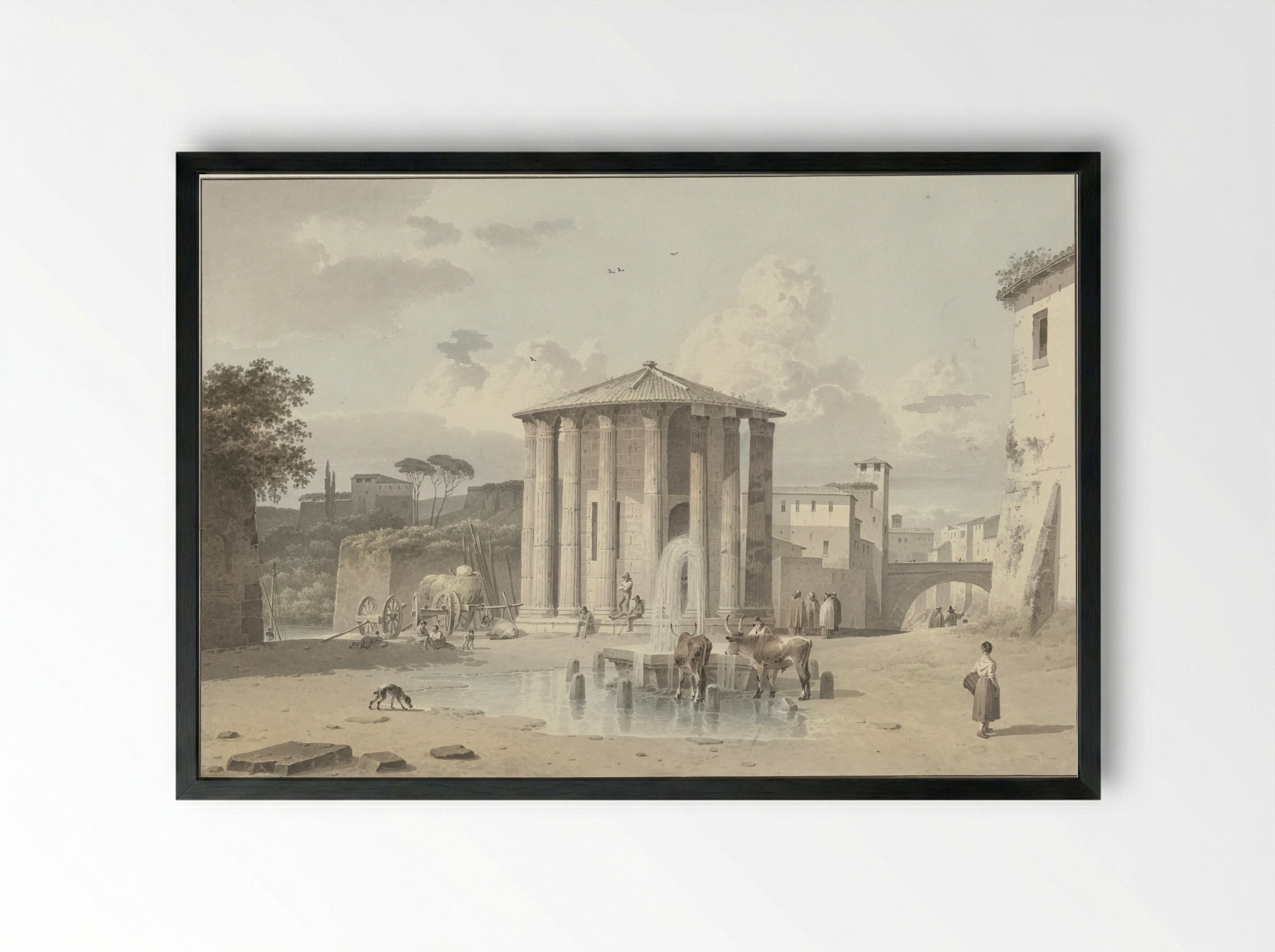 De tempel van Vesta in Rome - Josephus Augustus Knip - Framed Print Black