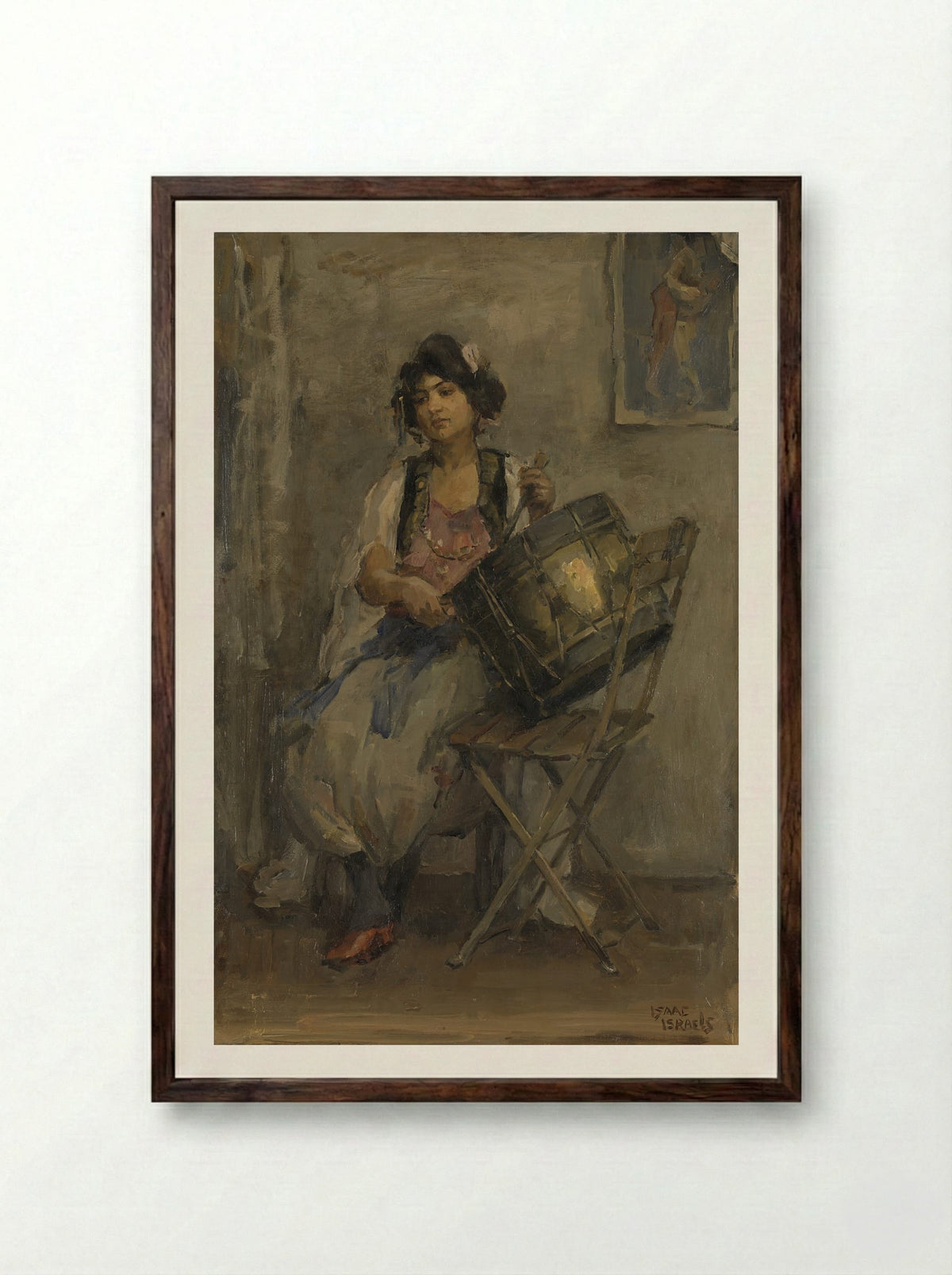 De trommelaarster - Isaac Israels - Framed Print Dark Wood