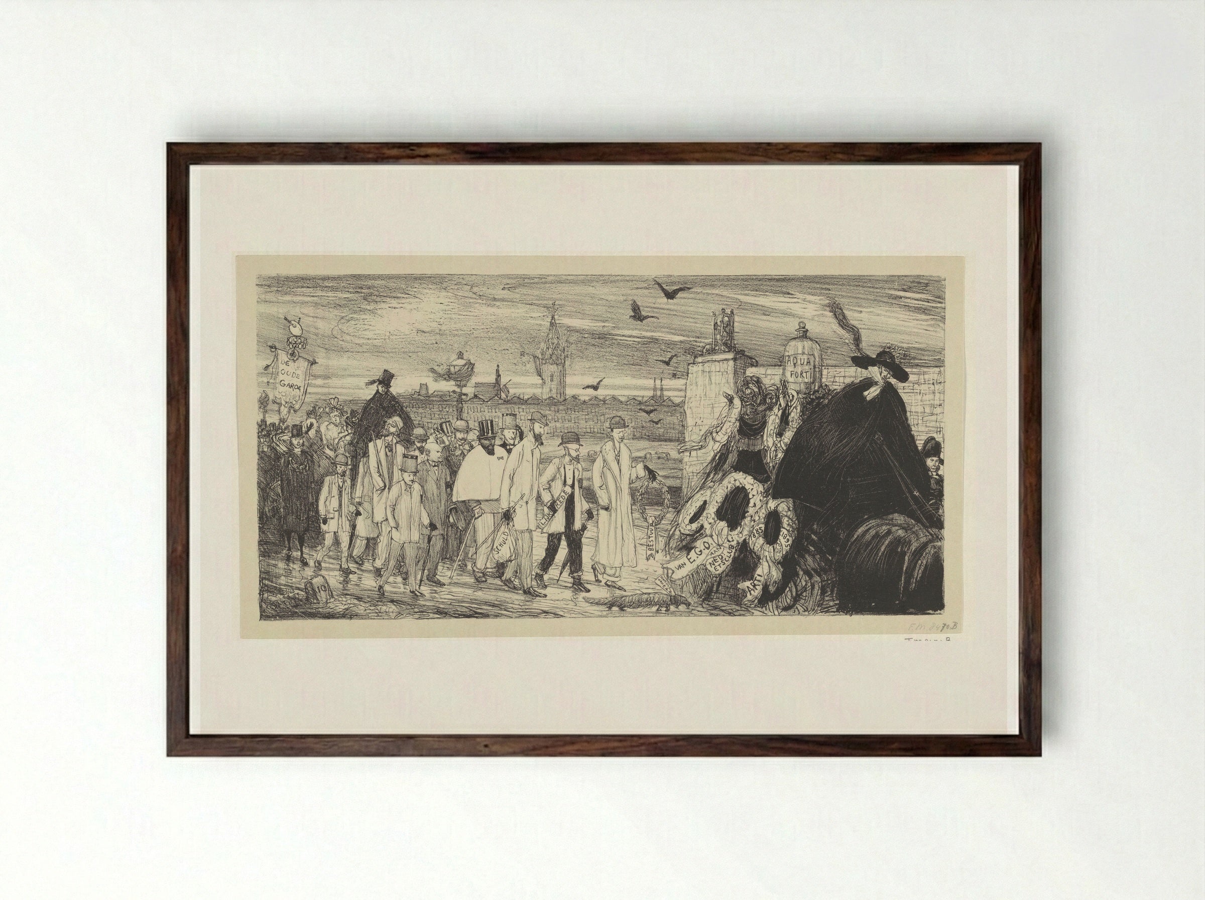 De uitvaart van de Nederlandsche Etsclub - Marius Bauer - Framed Print Dark Wood