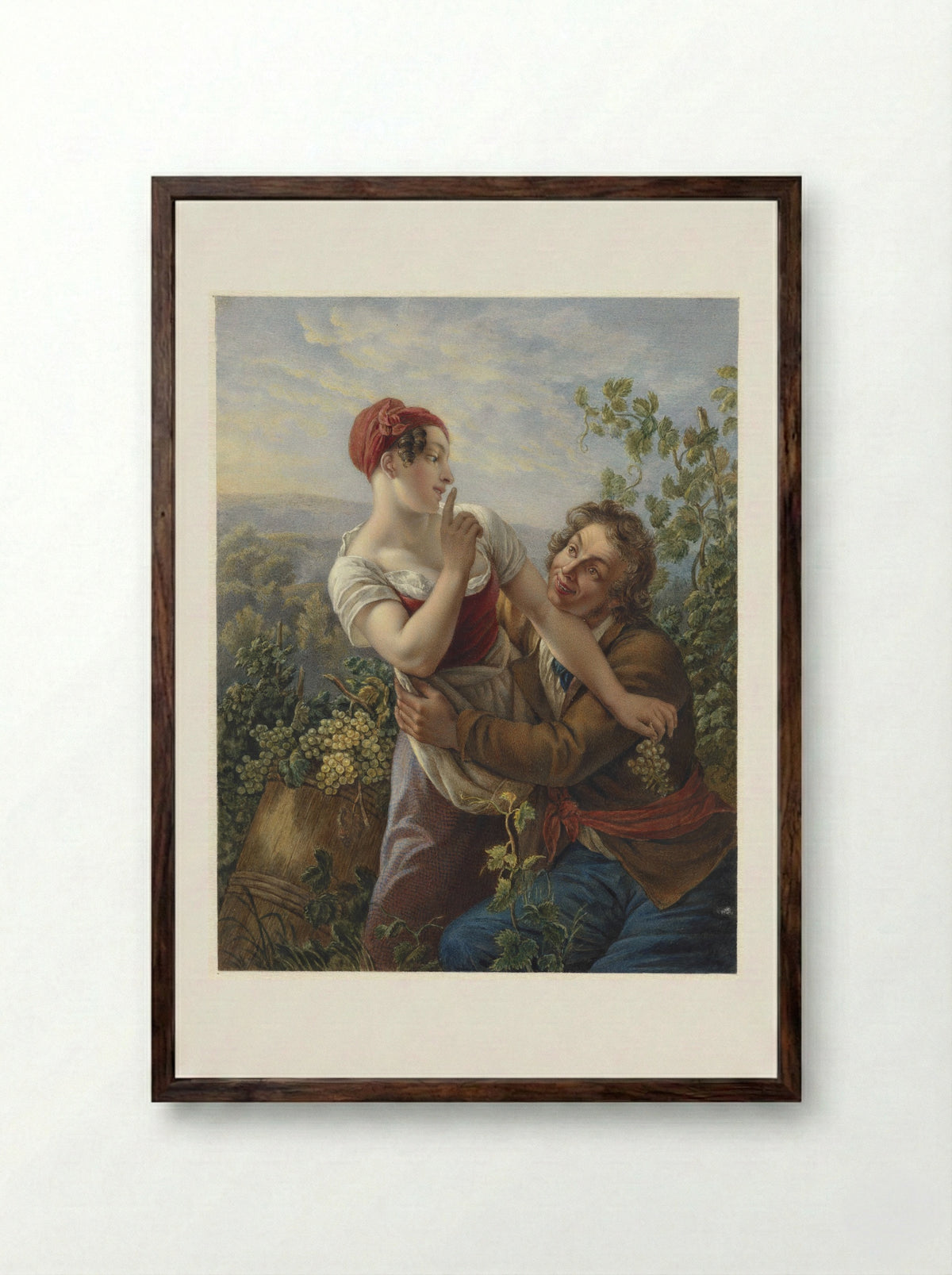 De verliefde wijngaardenier - Johan Heinrich Neuman - Framed Print Dark Wood