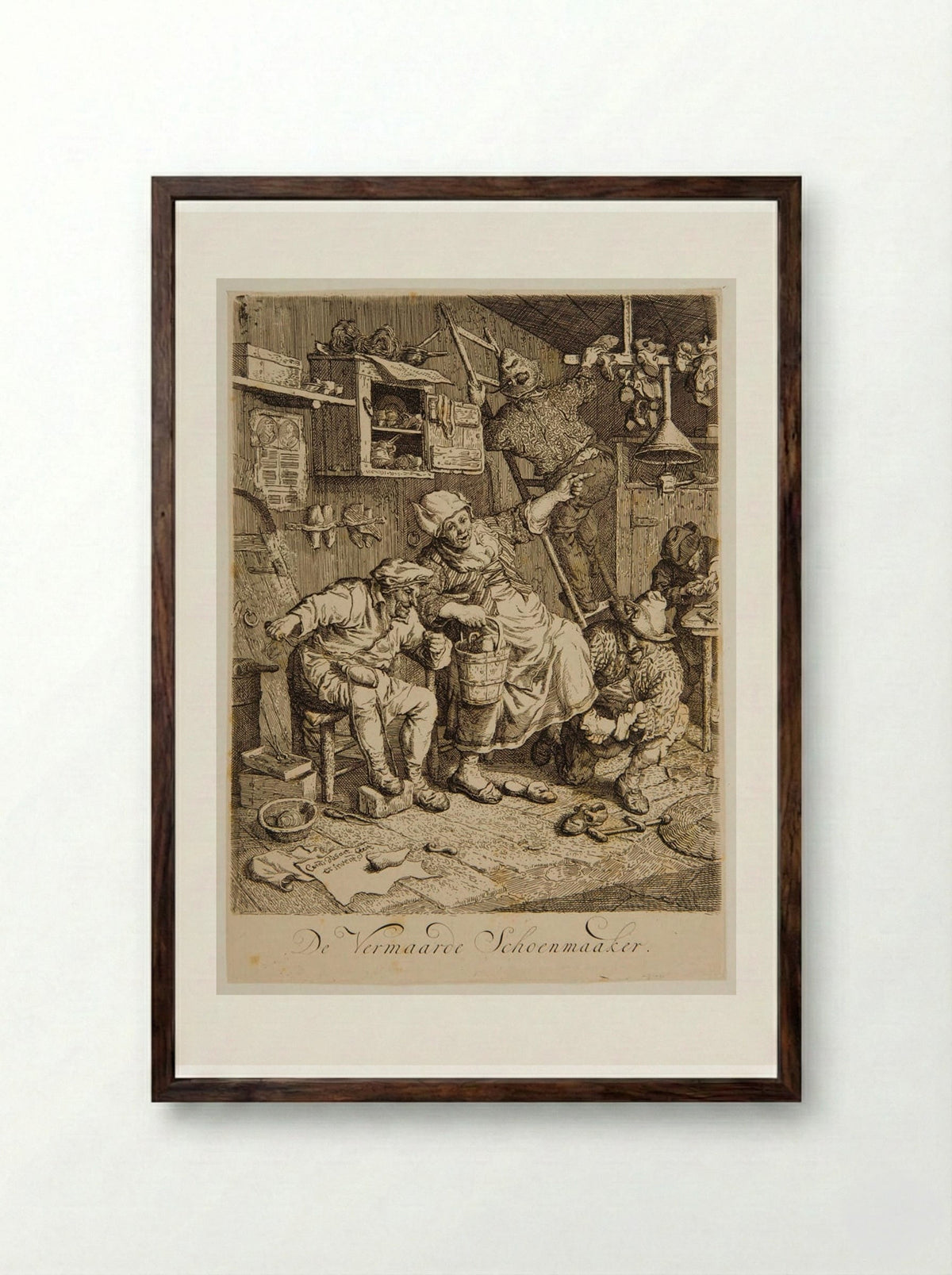 De vermaarde schoenmaaker - Cornelis Dusart - Framed Print Dark Wood