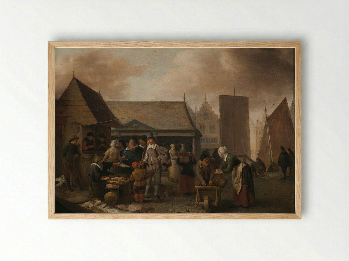 De vismarkt - Hendrick Martensz Sorgh - Framed Print Wood