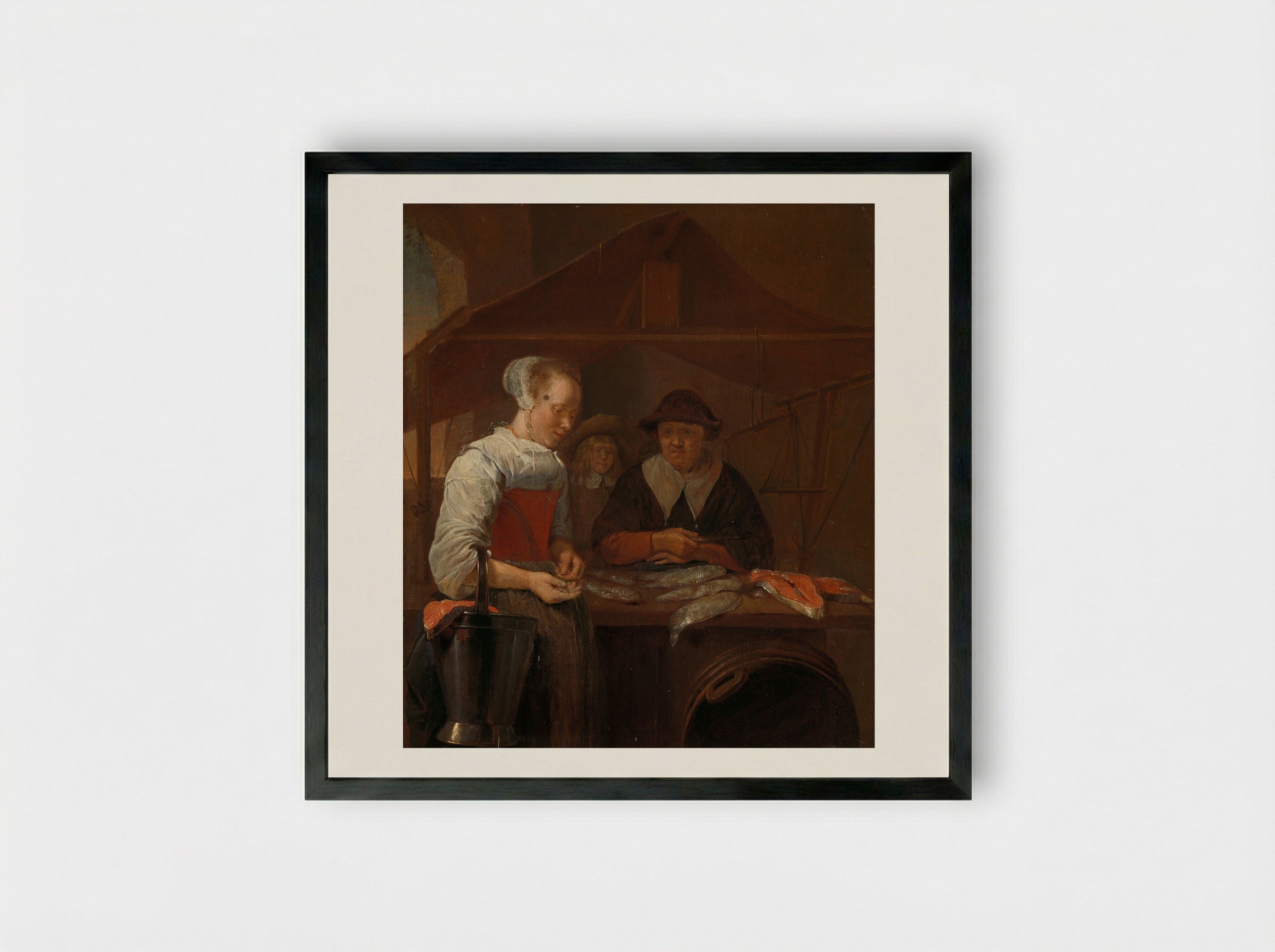 De visvrouw - Quiringh Gerritsz. van Brekelenkam - Framed Print Black