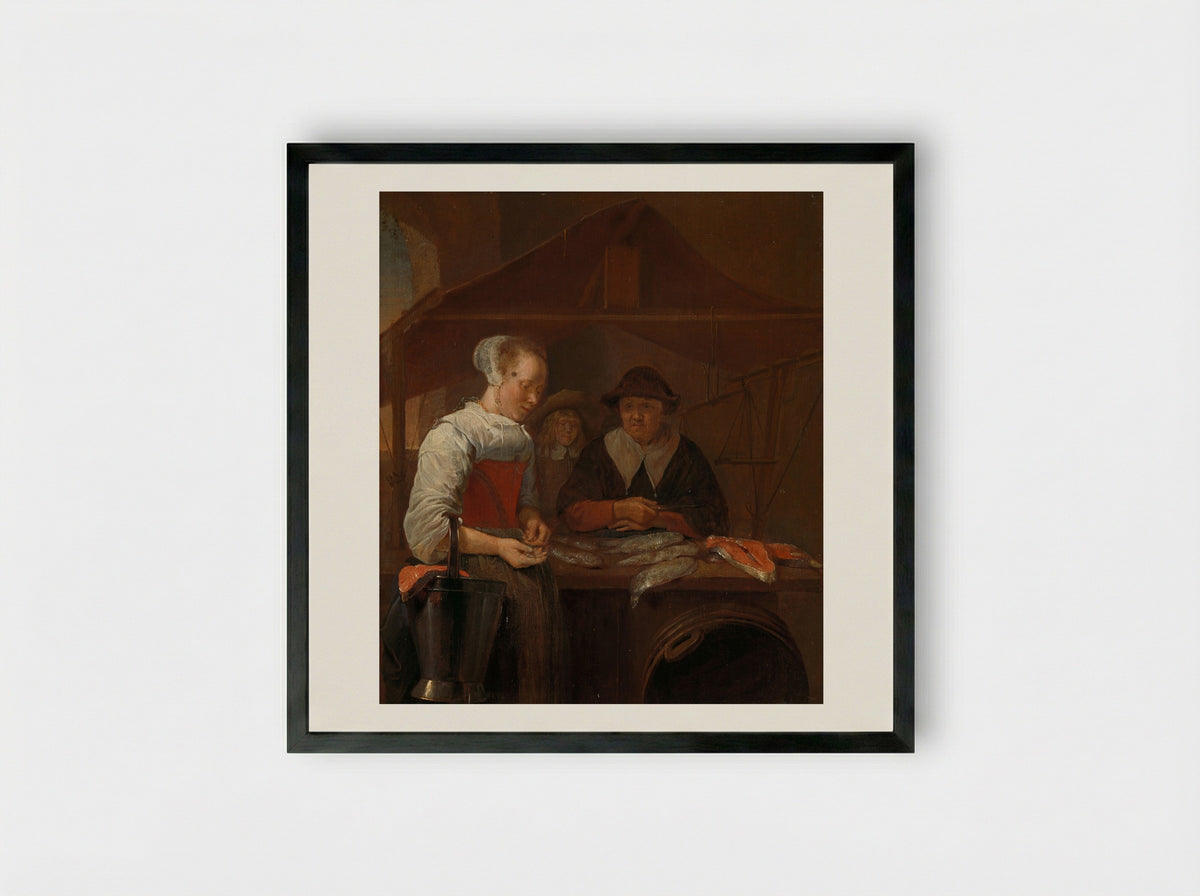 De visvrouw - Quiringh Gerritsz. van Brekelenkam - Framed Print Black
