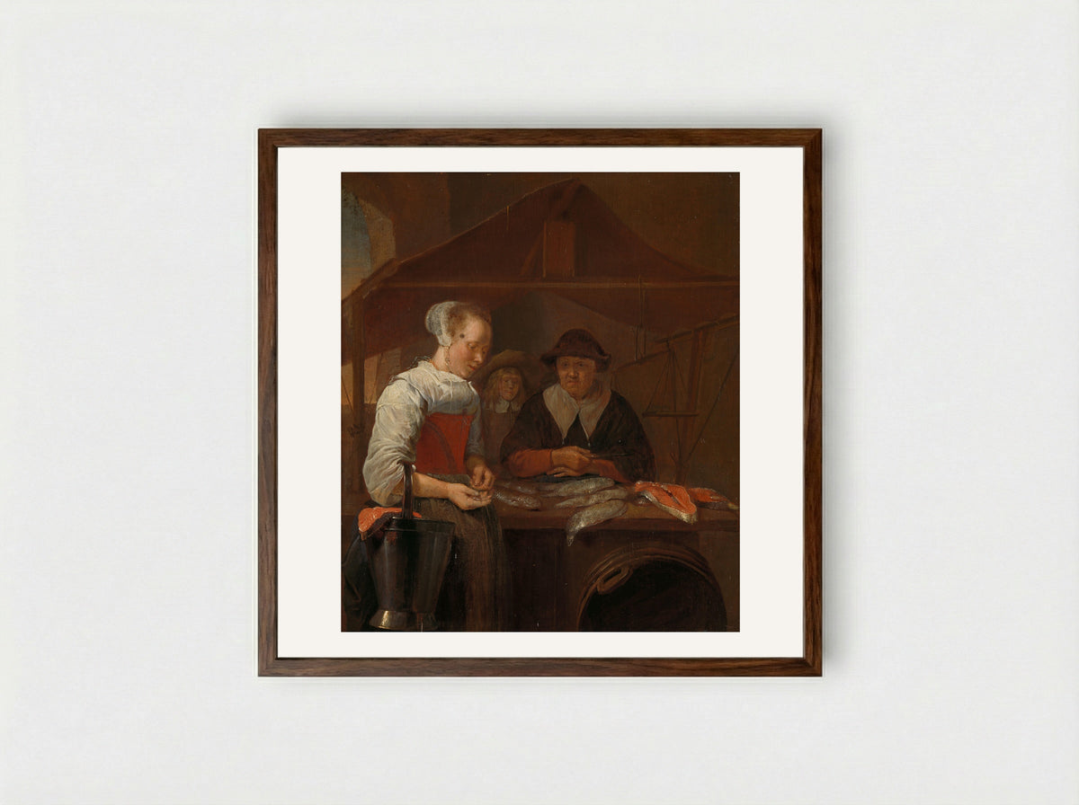De visvrouw - Quiringh Gerritsz. van Brekelenkam - Framed Print Dark Wood