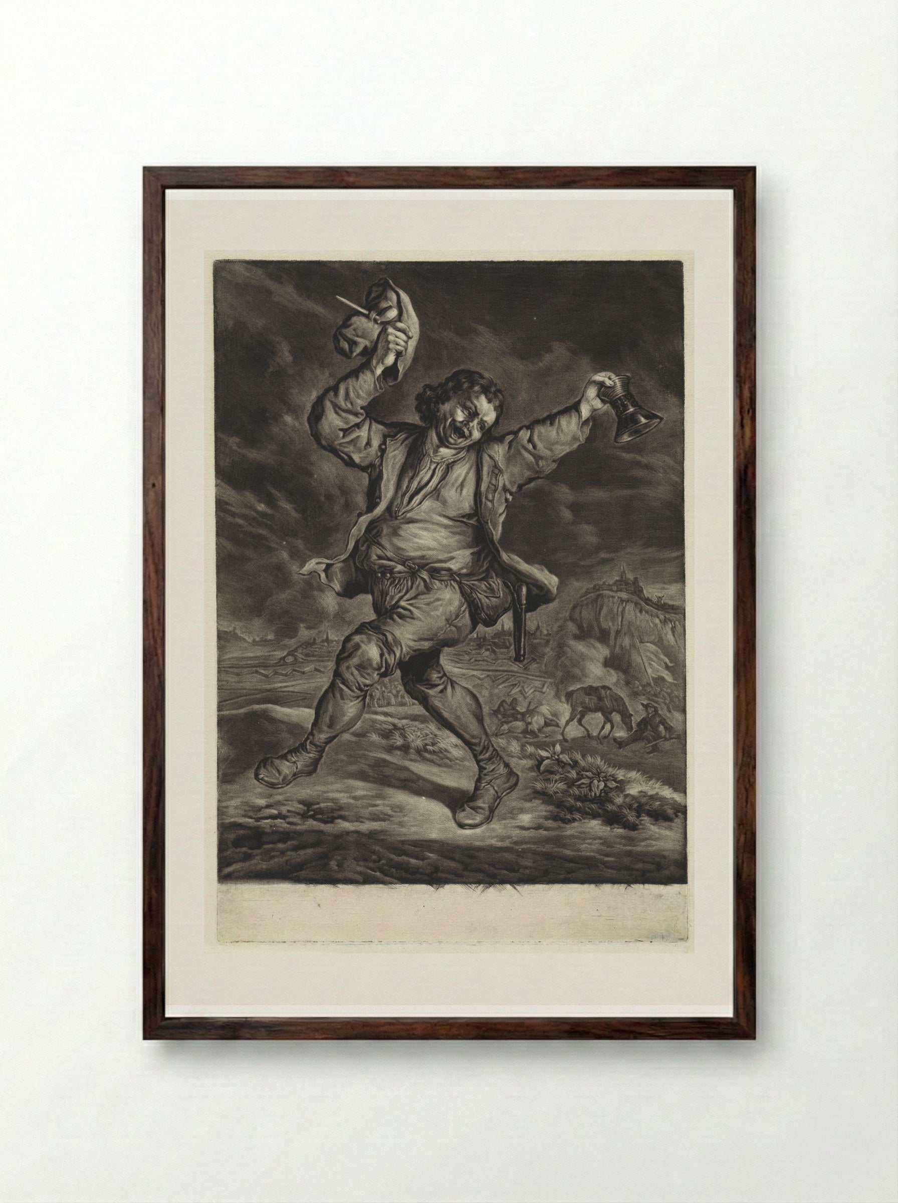 De vrolijke patriot - Cornelis Dusart - Framed Print Dark Wood