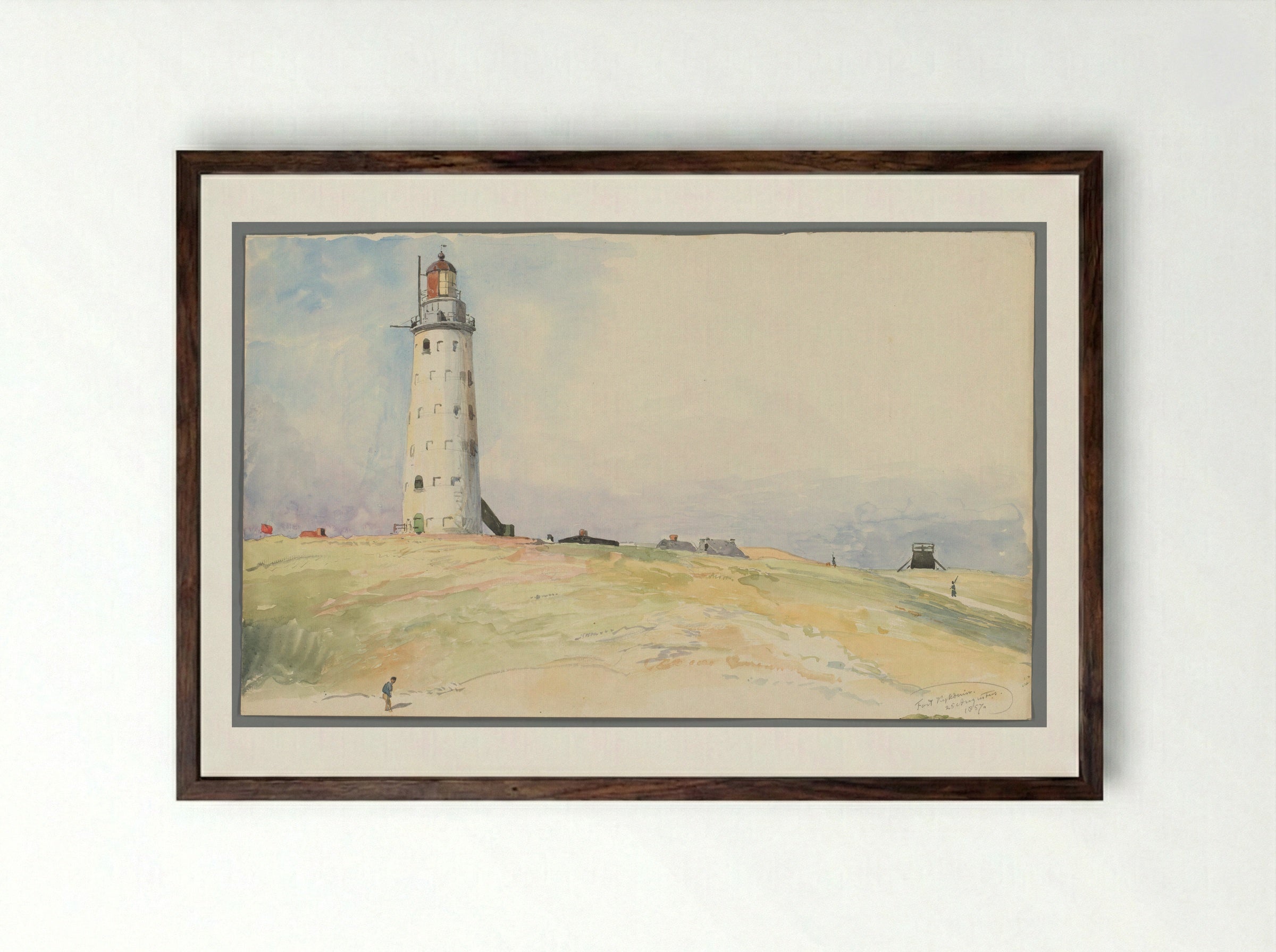 De vuurtoren te Kijkduin - Willem Anthonie van Deventer - Framed Print Dark Wood