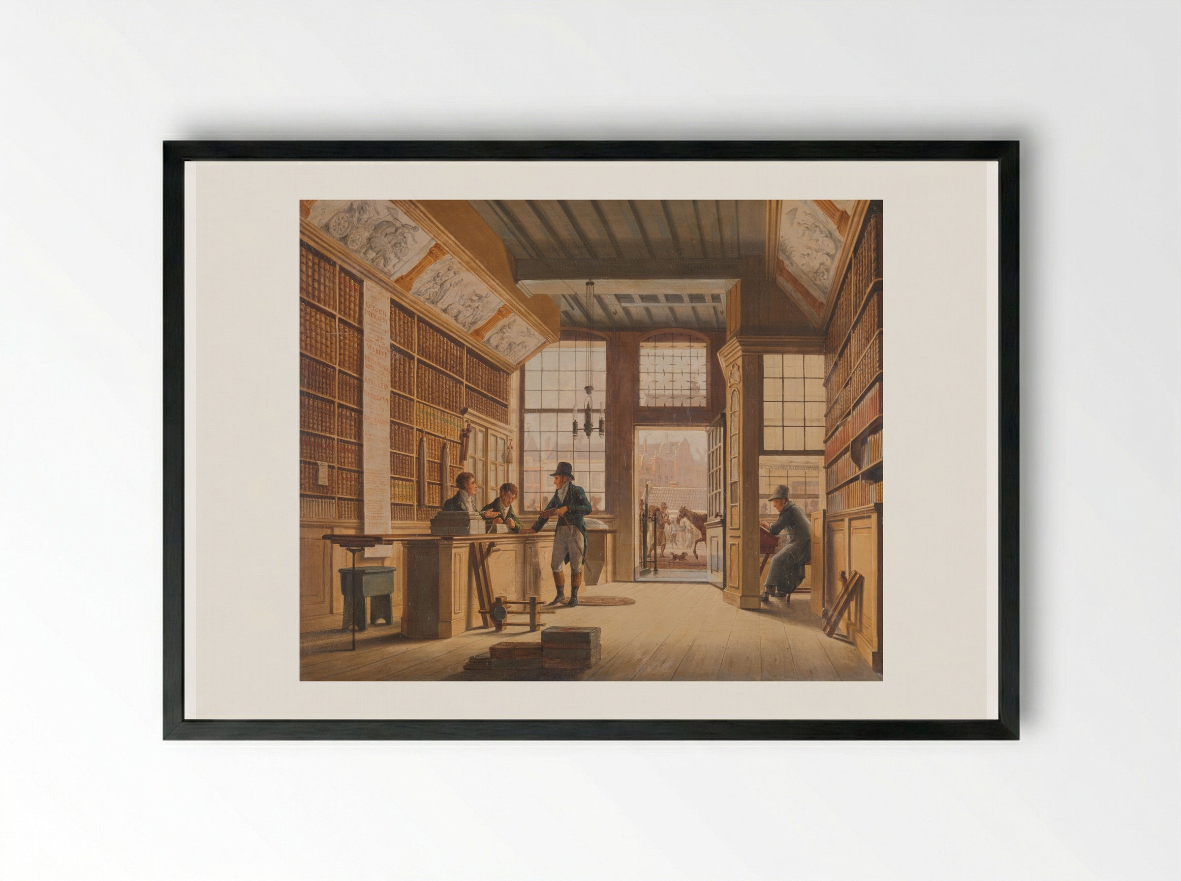 De winkel van boekhandelaar Pieter Meijer Warnars op de Vijgendam in Amsterdam - Johannes Jelgerhuis - Framed Print Black