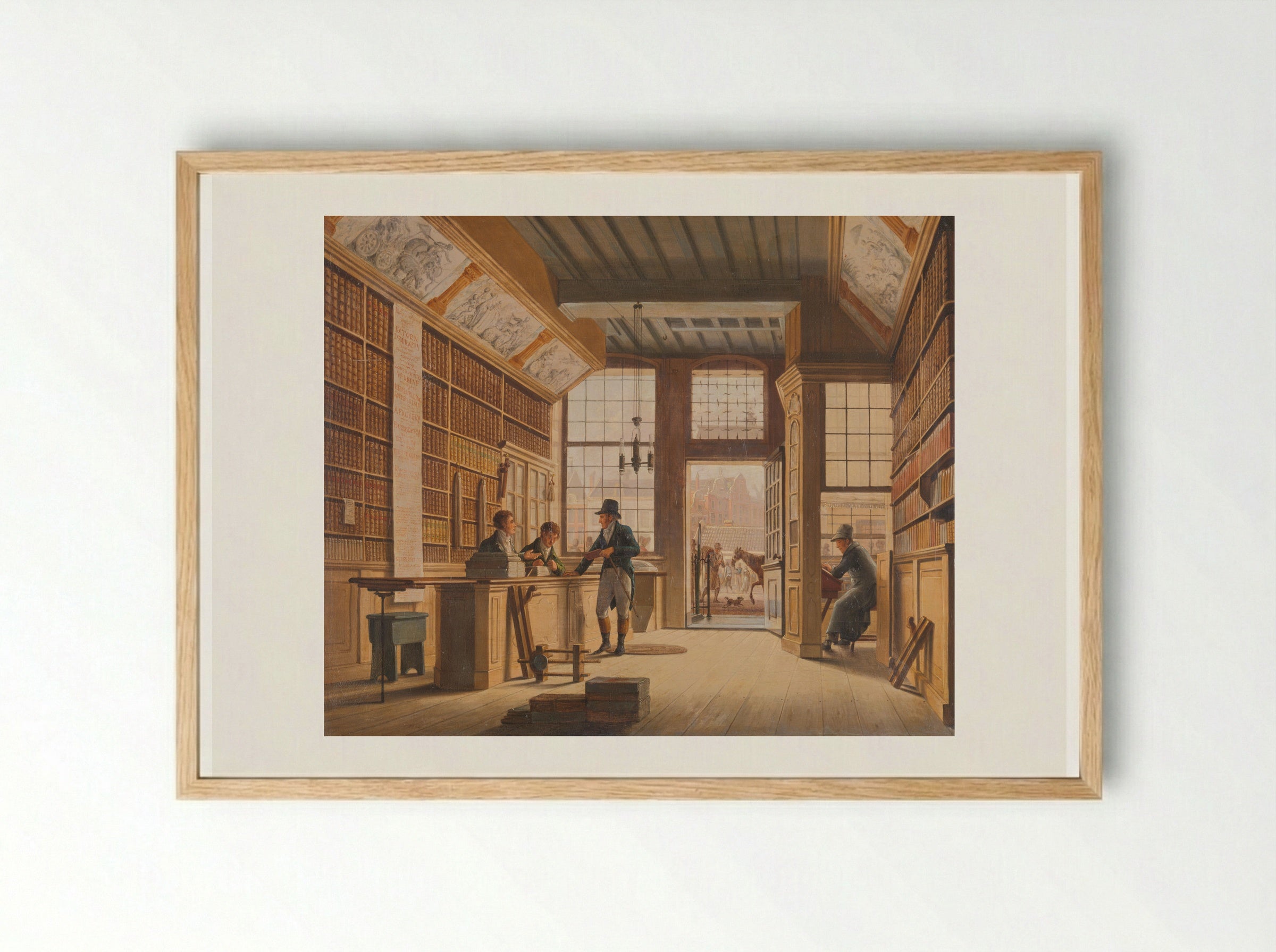 De winkel van boekhandelaar Pieter Meijer Warnars op de Vijgendam in Amsterdam - Johannes Jelgerhuis - Framed Print Wood
