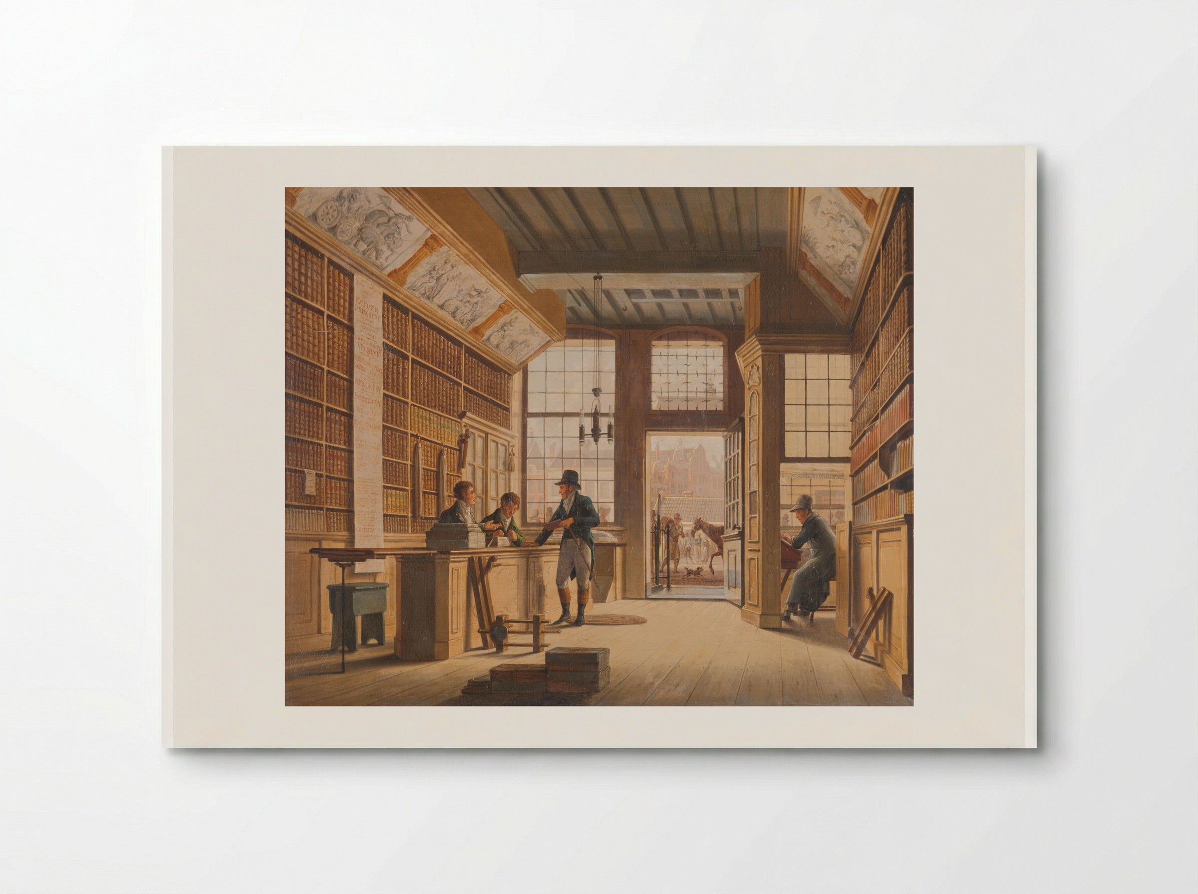 De winkel van boekhandelaar Pieter Meijer Warnars op de Vijgendam in Amsterdam - Johannes Jelgerhuis - Poster