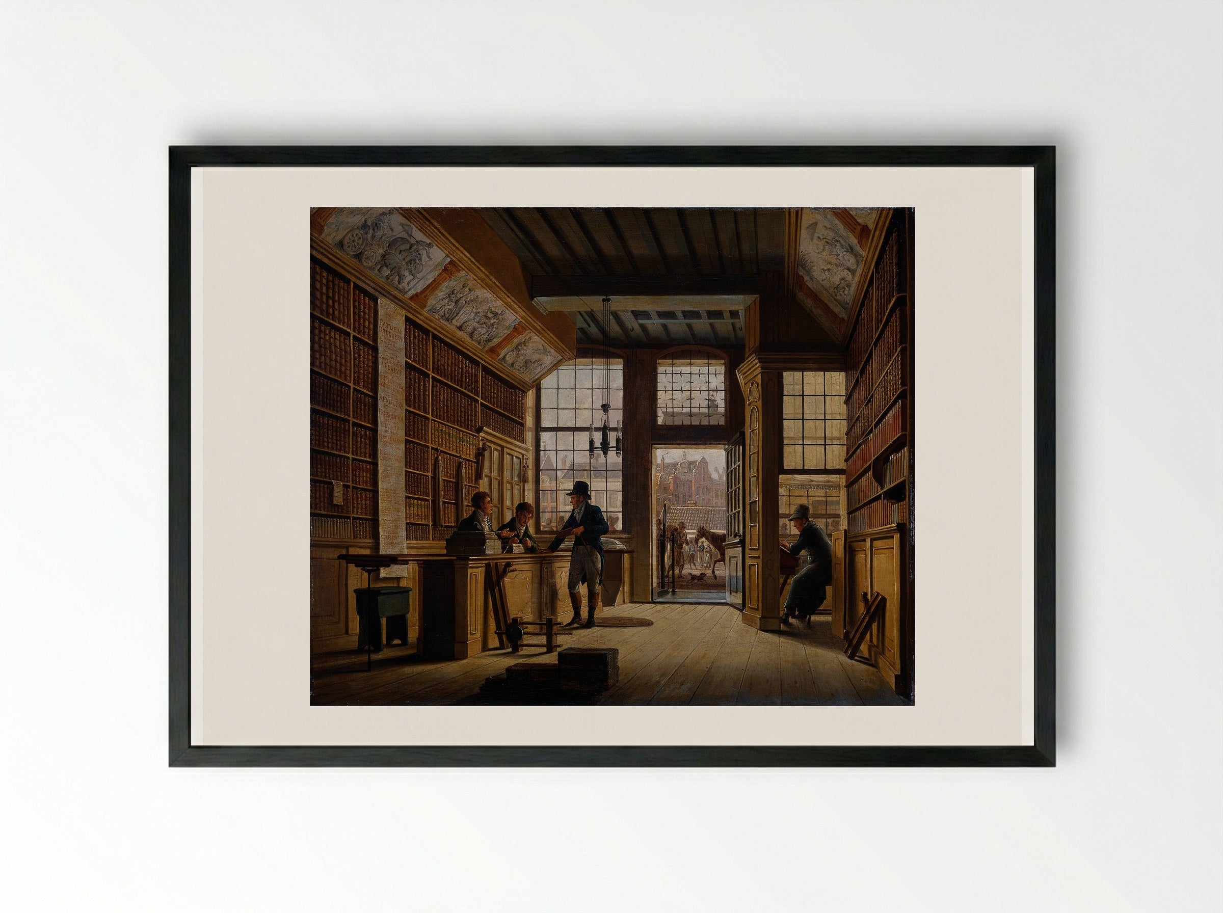 De winkel van de boekhandelaar Pieter Meijer Warnars op de Vijgendam te Amsterdam - Johannes Jelgerhuis - Framed Print Black