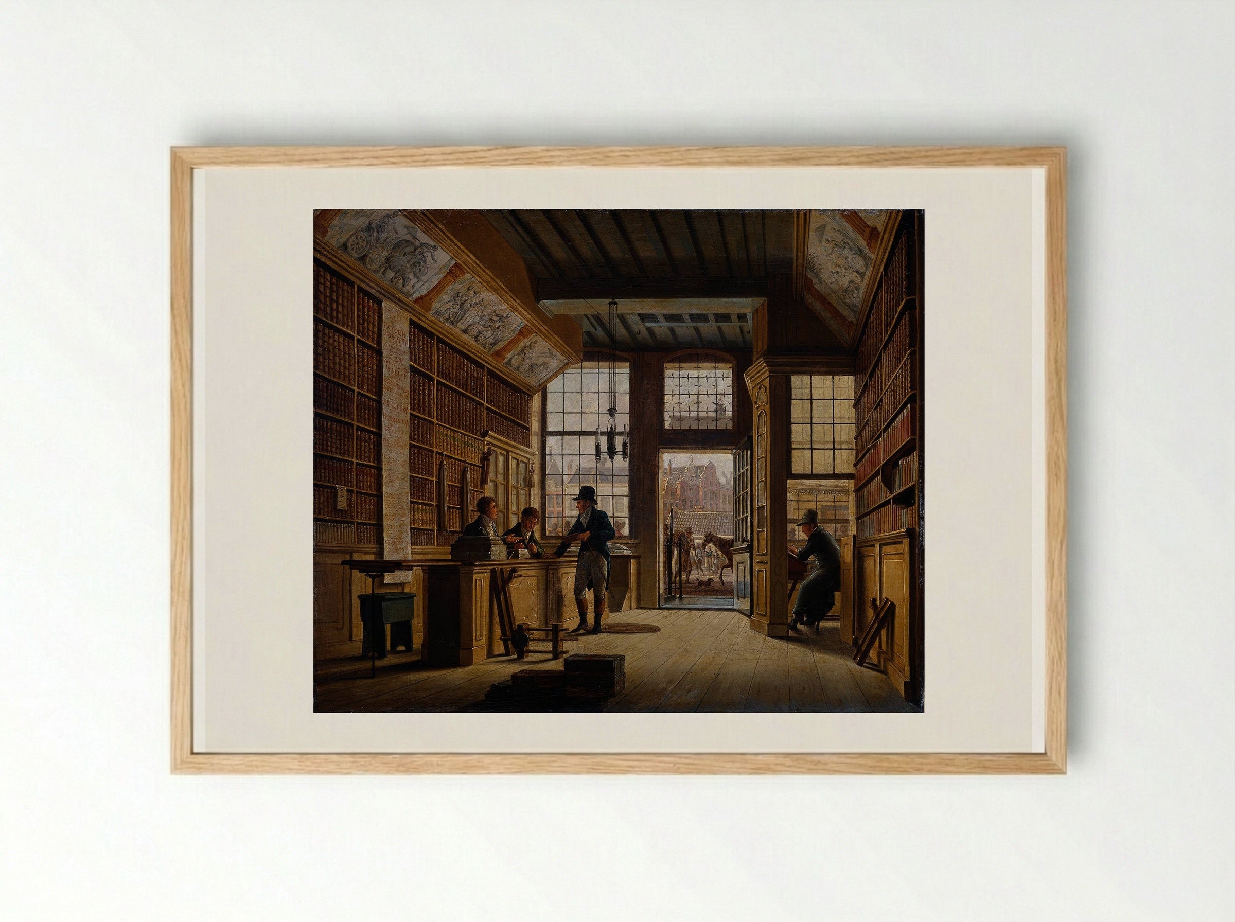 De winkel van de boekhandelaar Pieter Meijer Warnars op de Vijgendam te Amsterdam - Johannes Jelgerhuis - Framed Print Wood