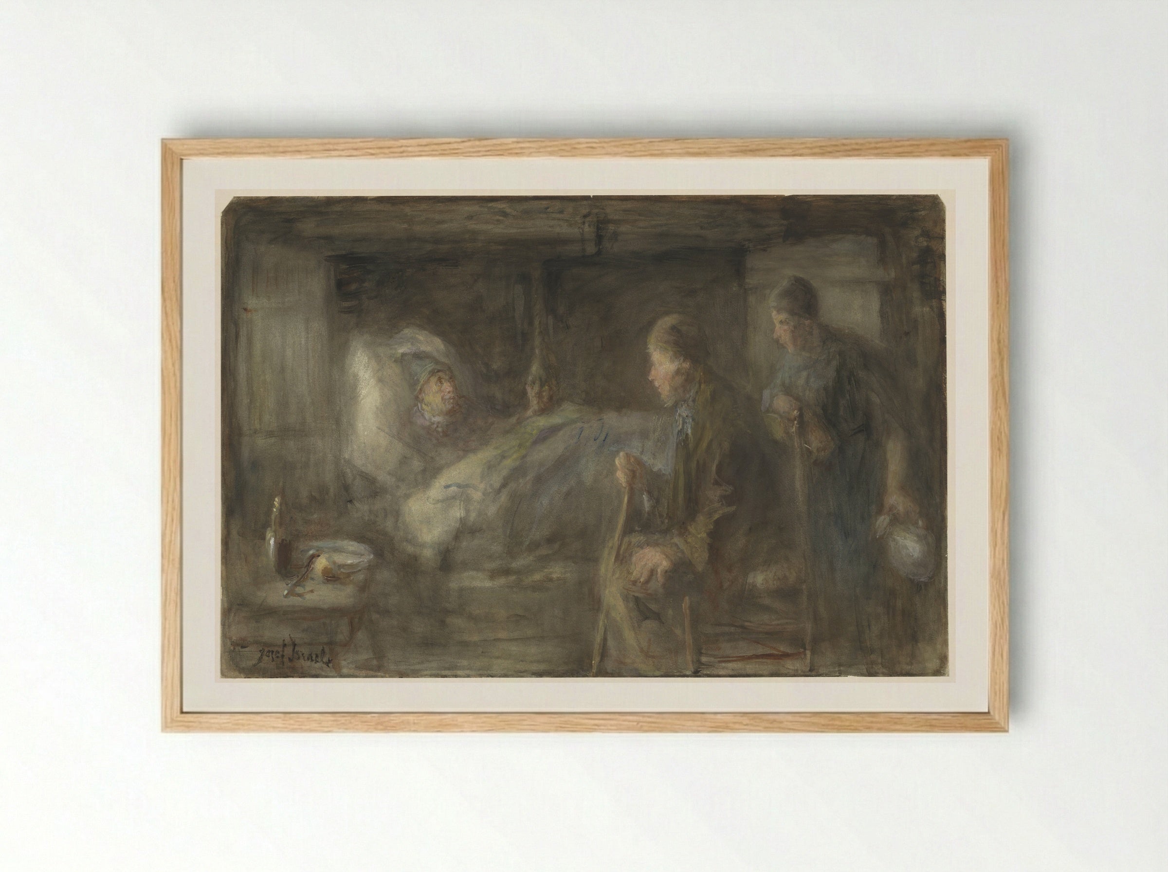 De zieke buurman - Jozef Israëls - Framed Print Wood