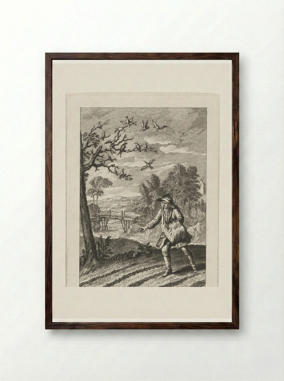 De zwaluwen en de vogeltjes - Abraham Delfos - Framed Print Dark Wood