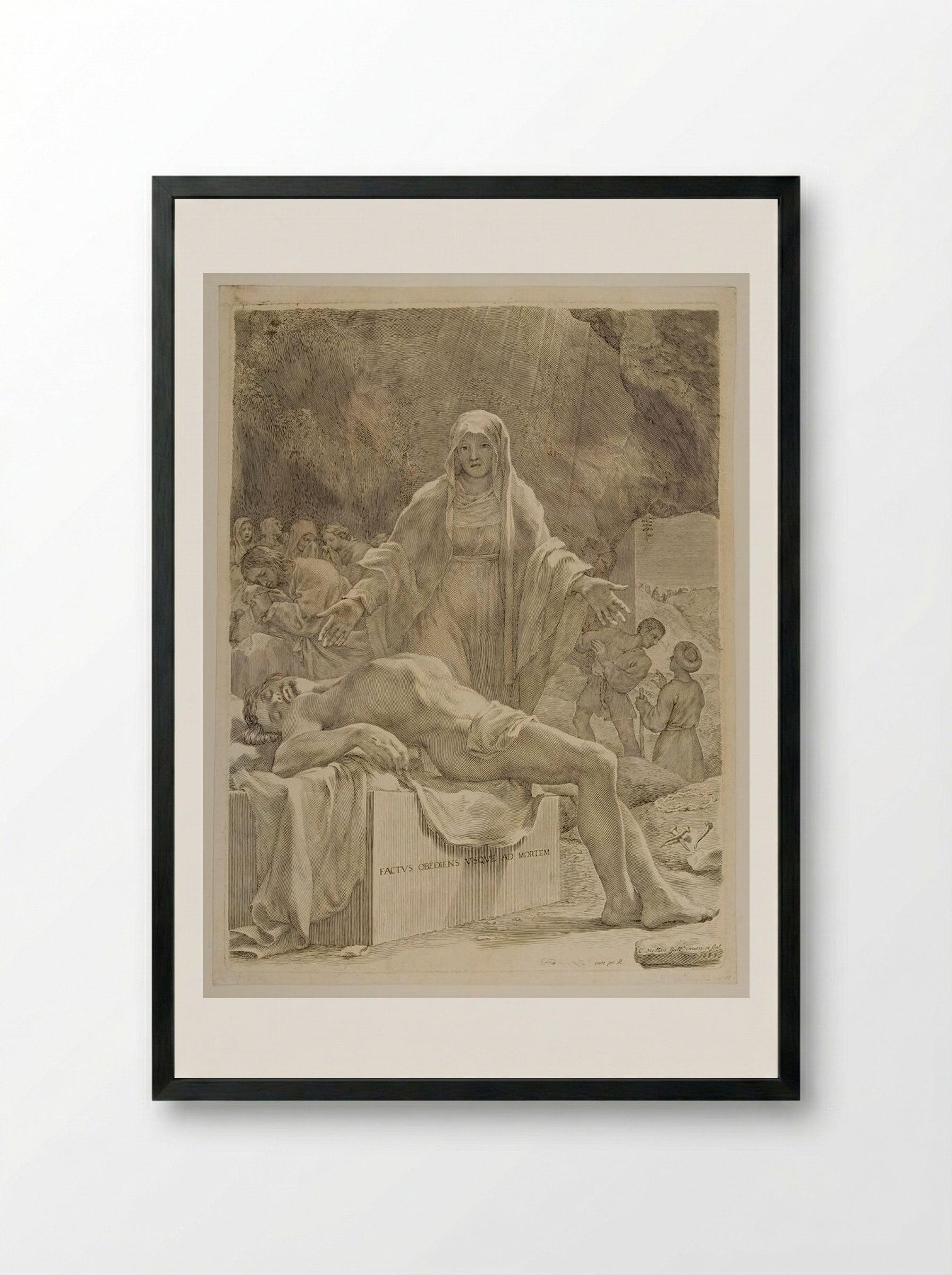 Dead Body of Christ Extended on the Tomb - Claude Mellan - Framed Print Black