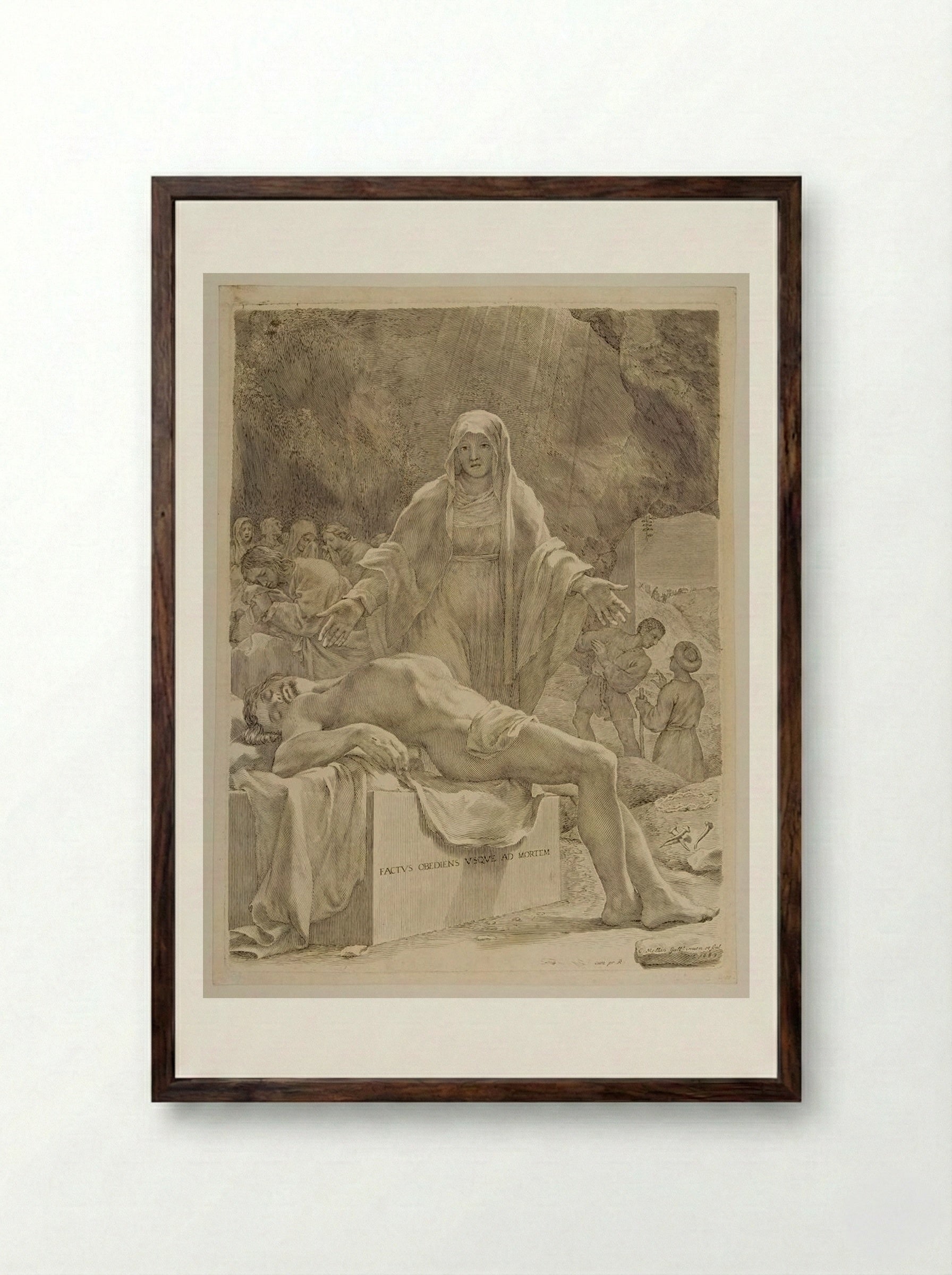 Dead Body of Christ Extended on the Tomb - Claude Mellan - Framed Print Dark Wood
