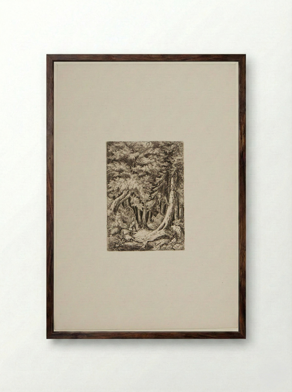 Dead Deer Guarded by a Dog in the Forest - Friedrich Anton Wolff - Framed Print Dark Wood