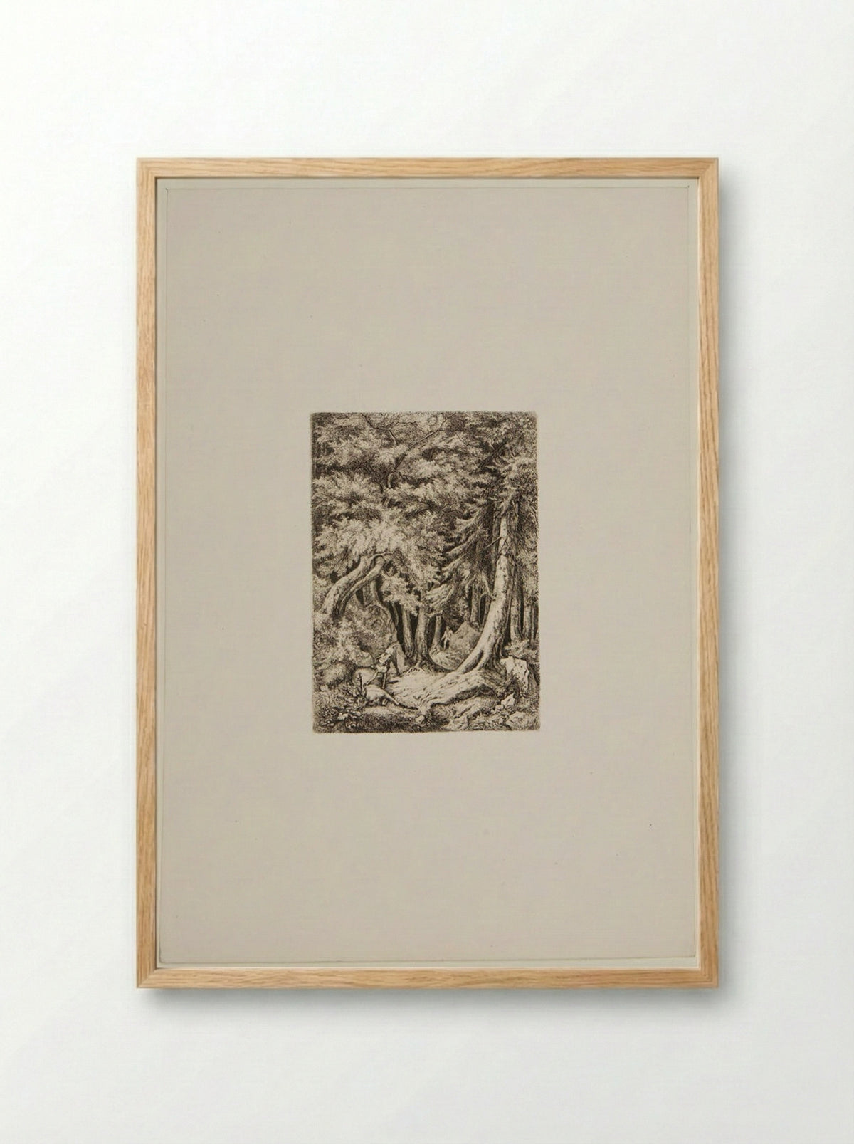 Dead Deer Guarded by a Dog in the Forest - Friedrich Anton Wolff - Framed Print Wood
