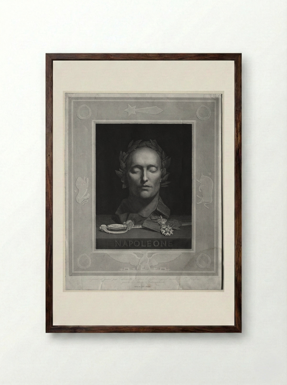 Death Mask of Napoleon - Luigi Calamatta - Framed Print Dark Wood