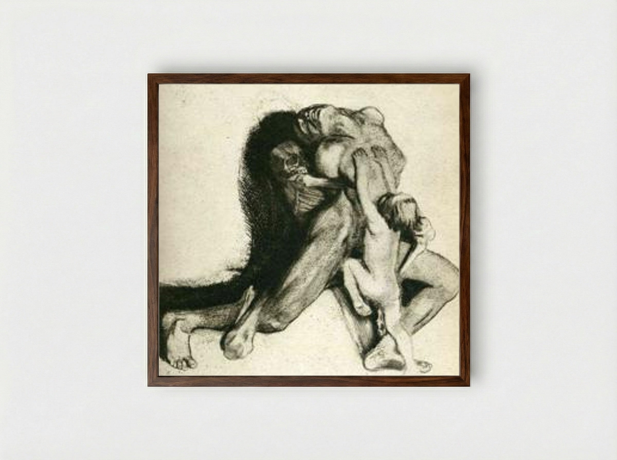 Death and Woman - Käthe Kollwitz - Framed Print Dark Wood