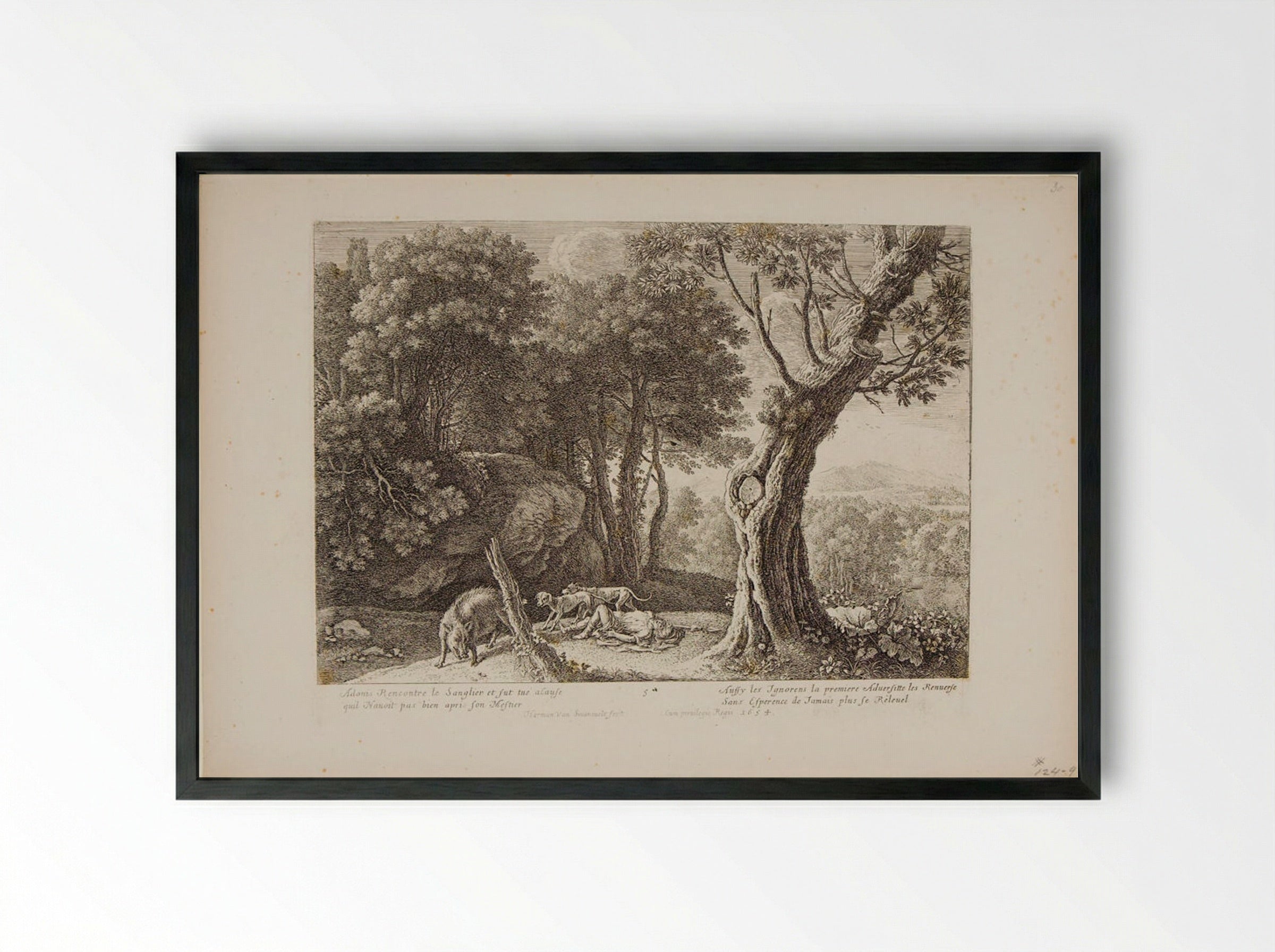 Death of Adonis - Herman van Swanevelt - Framed Print Black