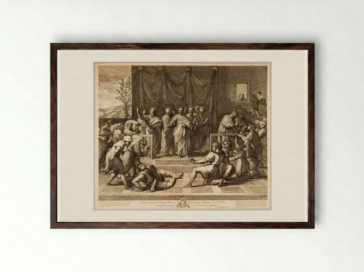 Death of Ananias - Gérard Audran - Framed Print Dark Wood