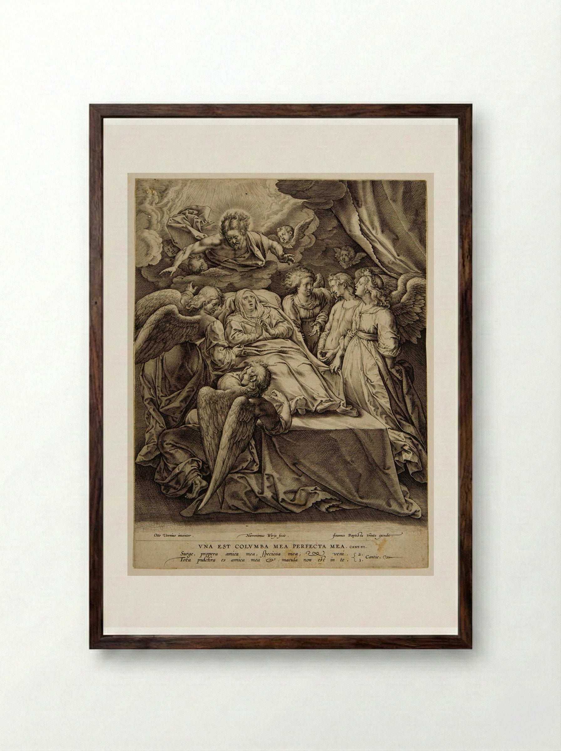 Death of the Virgin - Hieronymus Wierix - Framed Print Dark Wood