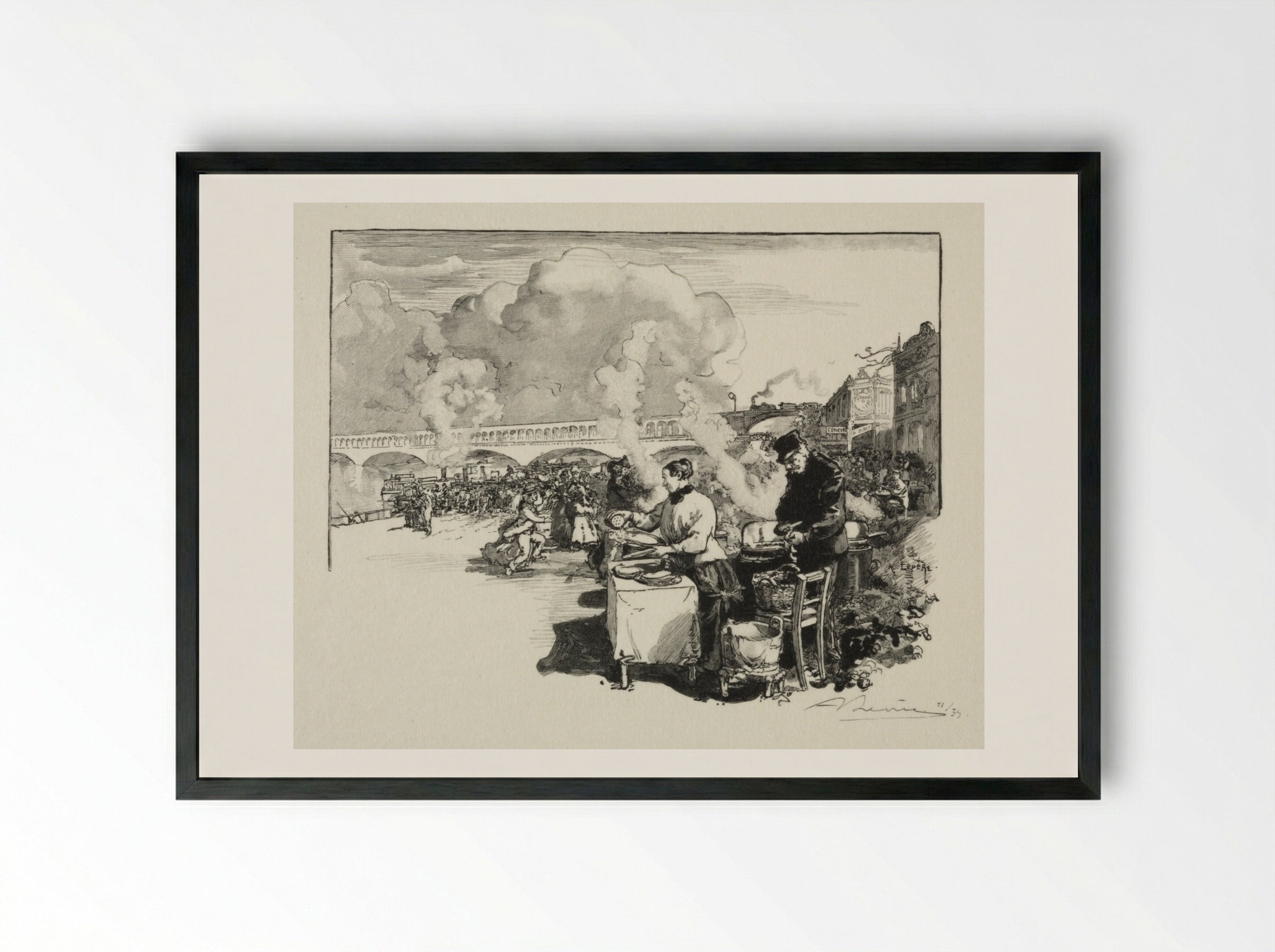 Debarcadère des bateaux-omnibus - Auguste Louis Lepère - Framed Print Black