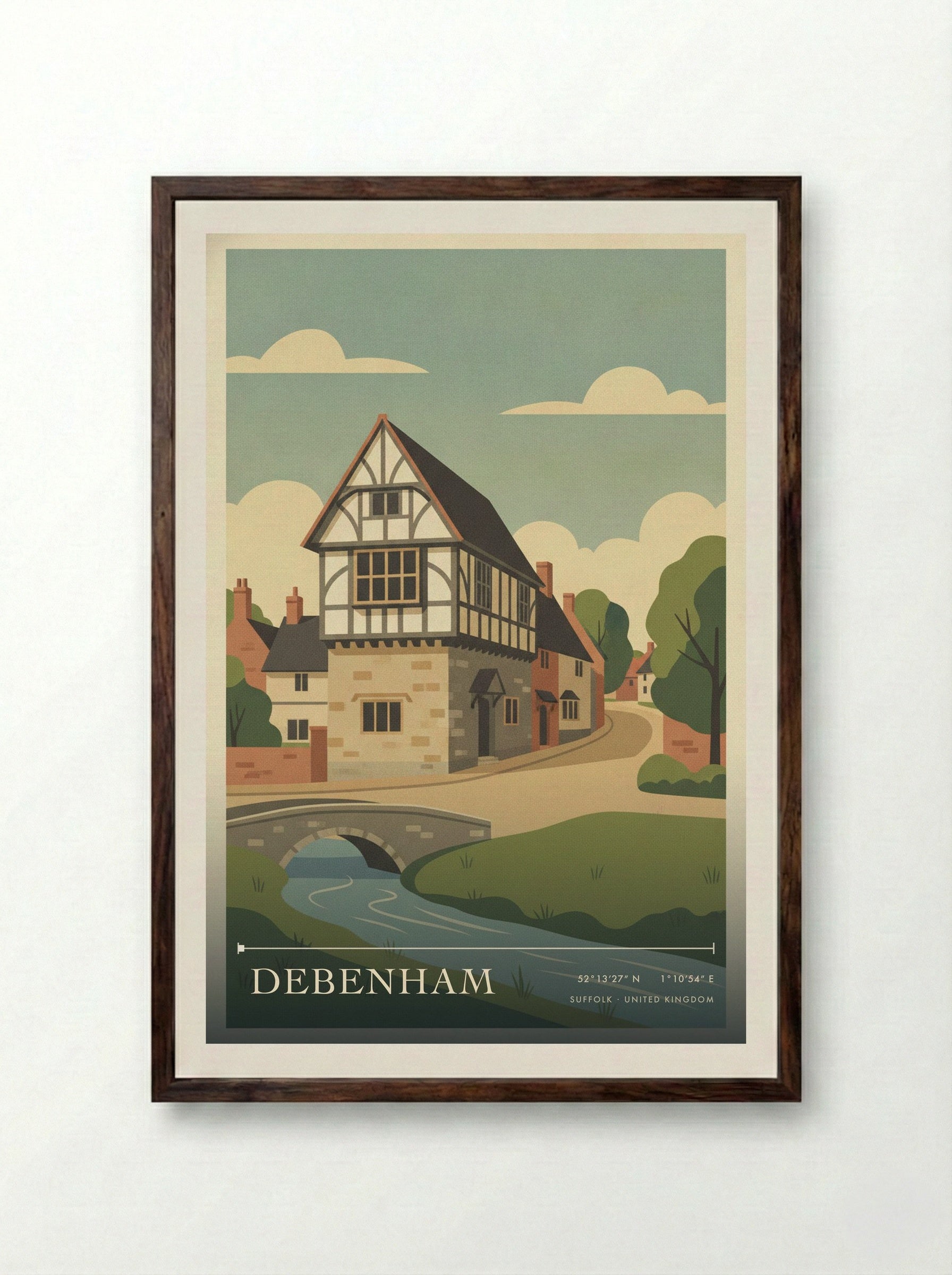 Debenham Suffolk United Kingdom Travel Poster - Framed Print Dark Wood