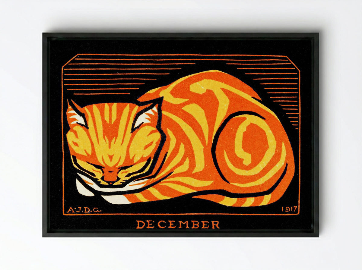 December Cat - Julie de Graag - Framed Canvas Black