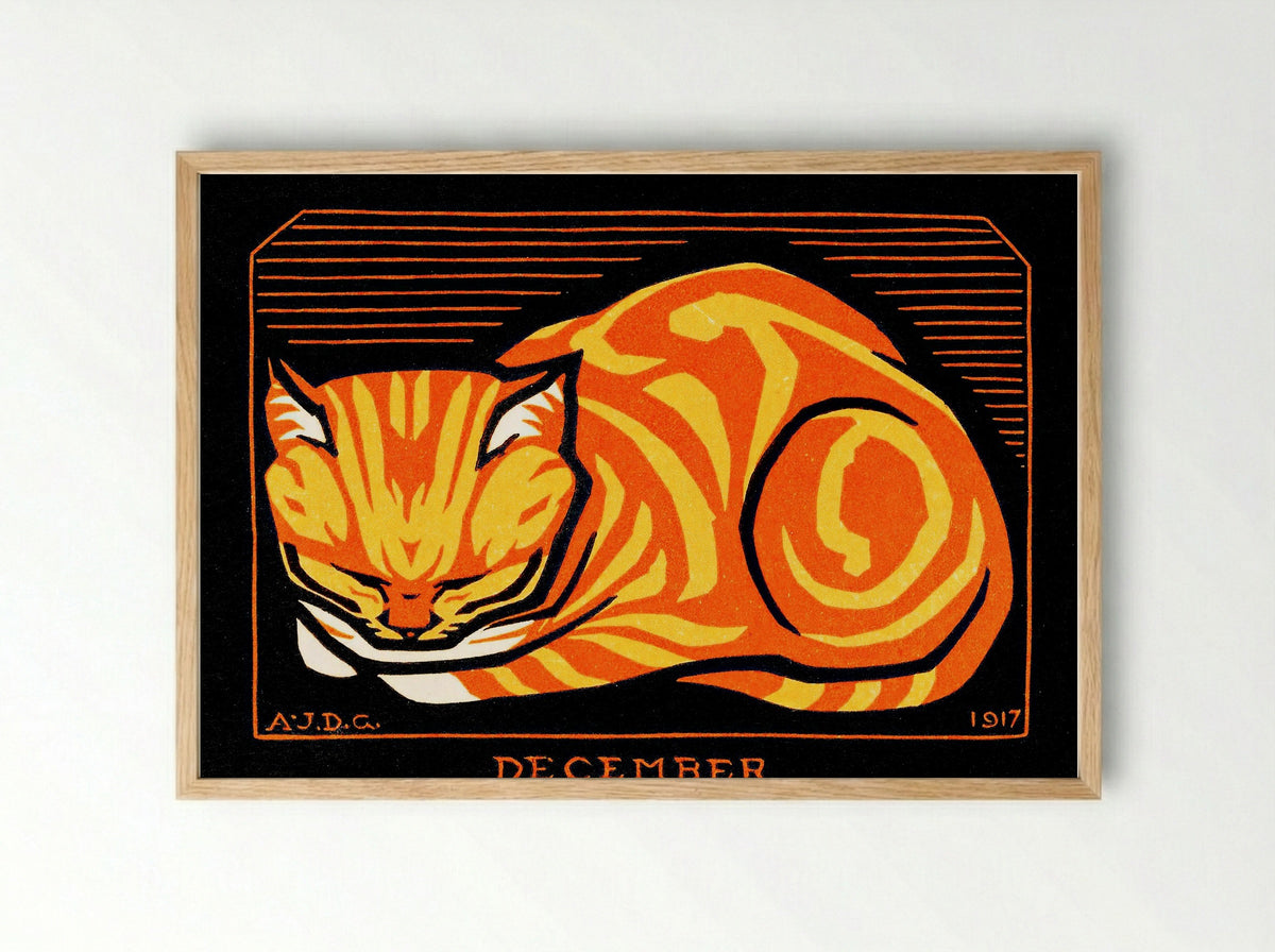 December Cat - Julie de Graag - Framed Print Wood