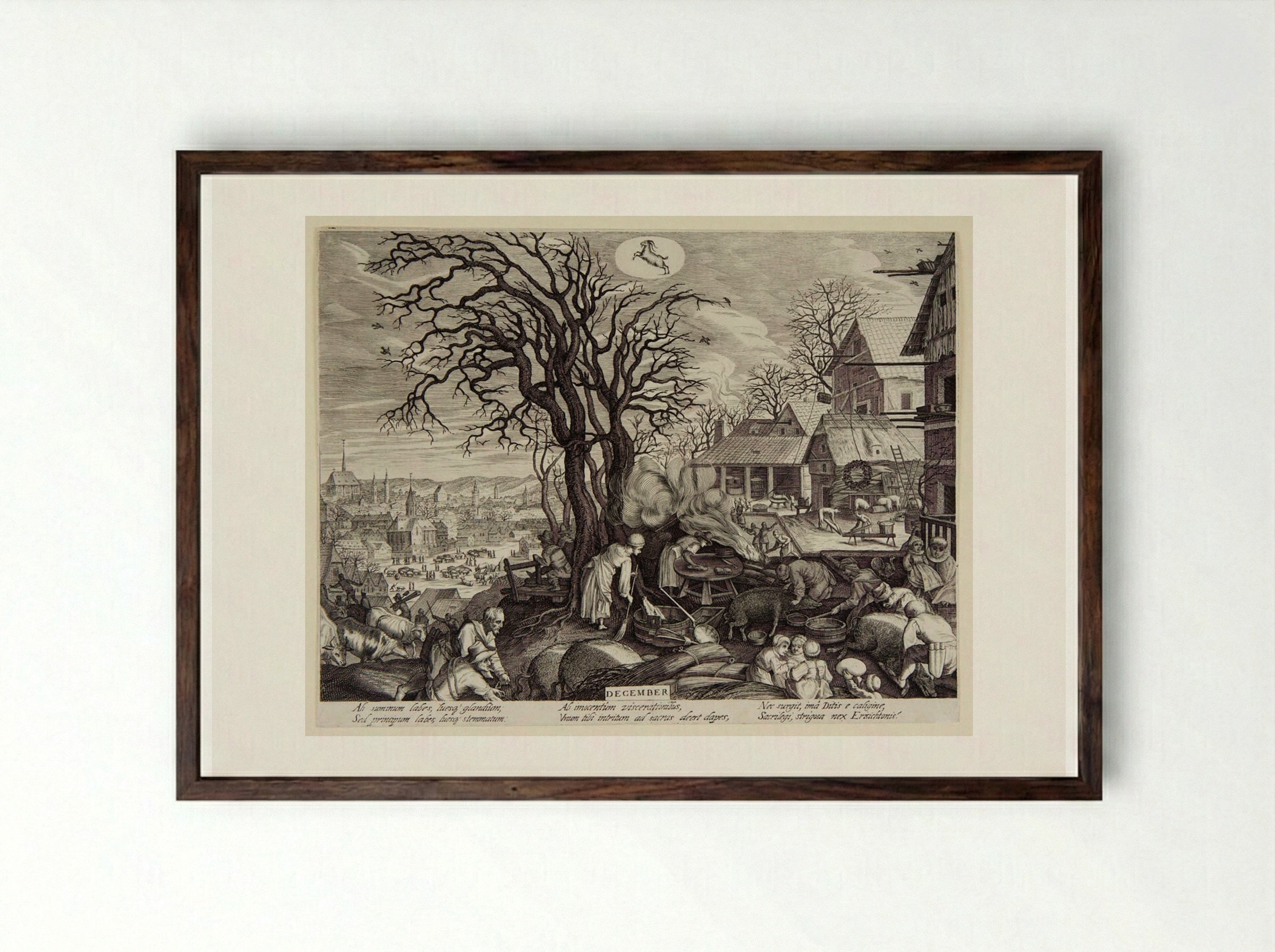 December - Aegidius Sadeler II - Framed Print Dark Wood