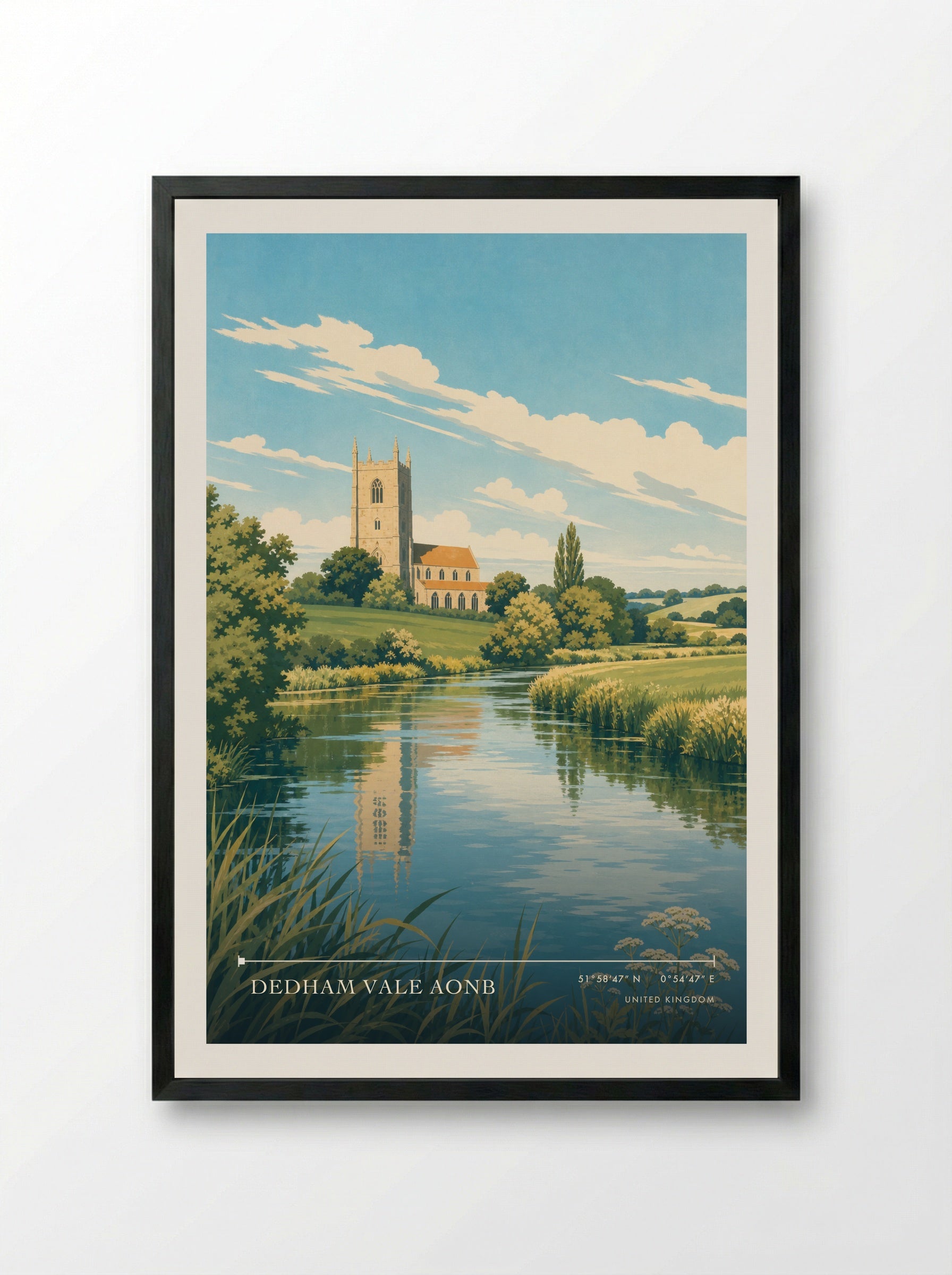 Dedham Vale AONB United Kingdom Travel Poster - Framed Print Black