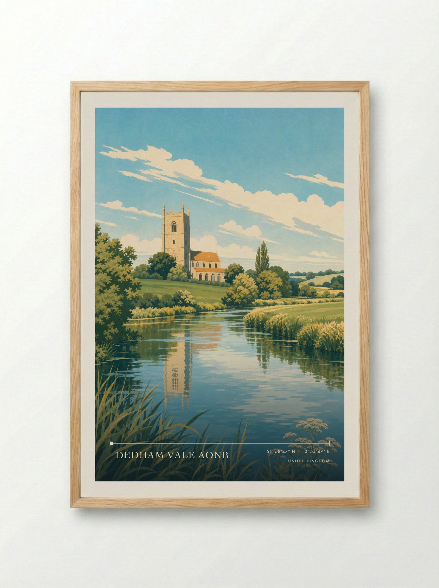 Dedham Vale AONB United Kingdom Travel Poster - Framed Print Wood