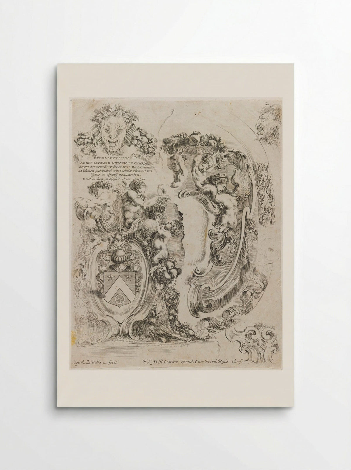 Dedication Page to Antonio Le Charon, with Coat of Arms - Stefano Della Bella - Poster