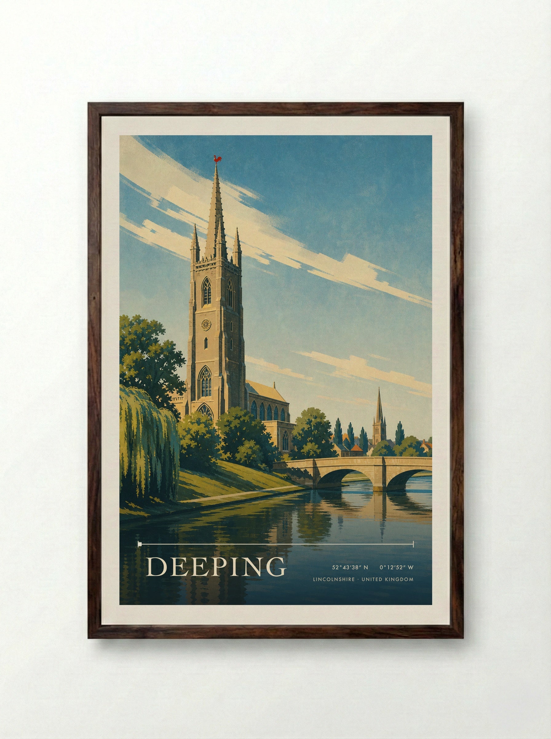 Deeping Lincolnshire United Kingdom Travel Poster - Framed Print Dark Wood