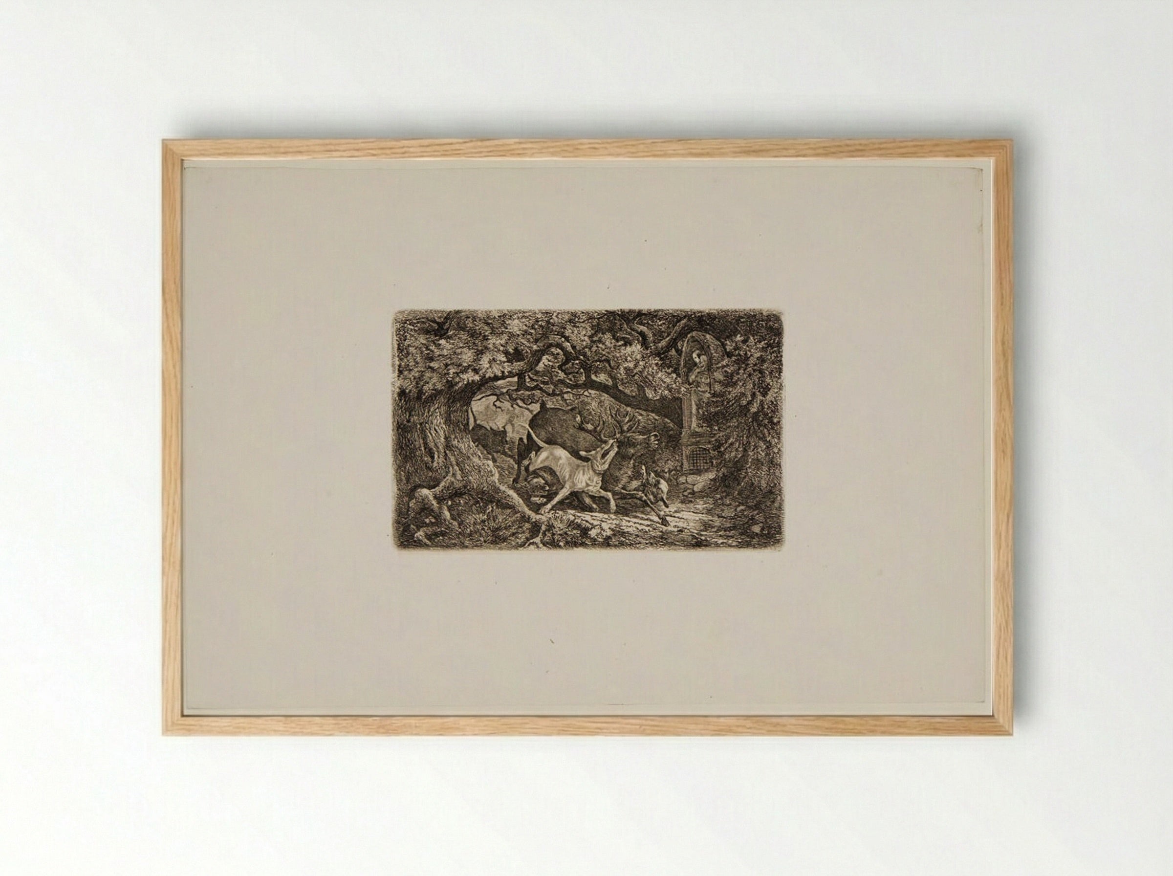 Deer Captured by Dogs - Friedrich Anton Wolff - Framed Print Wood