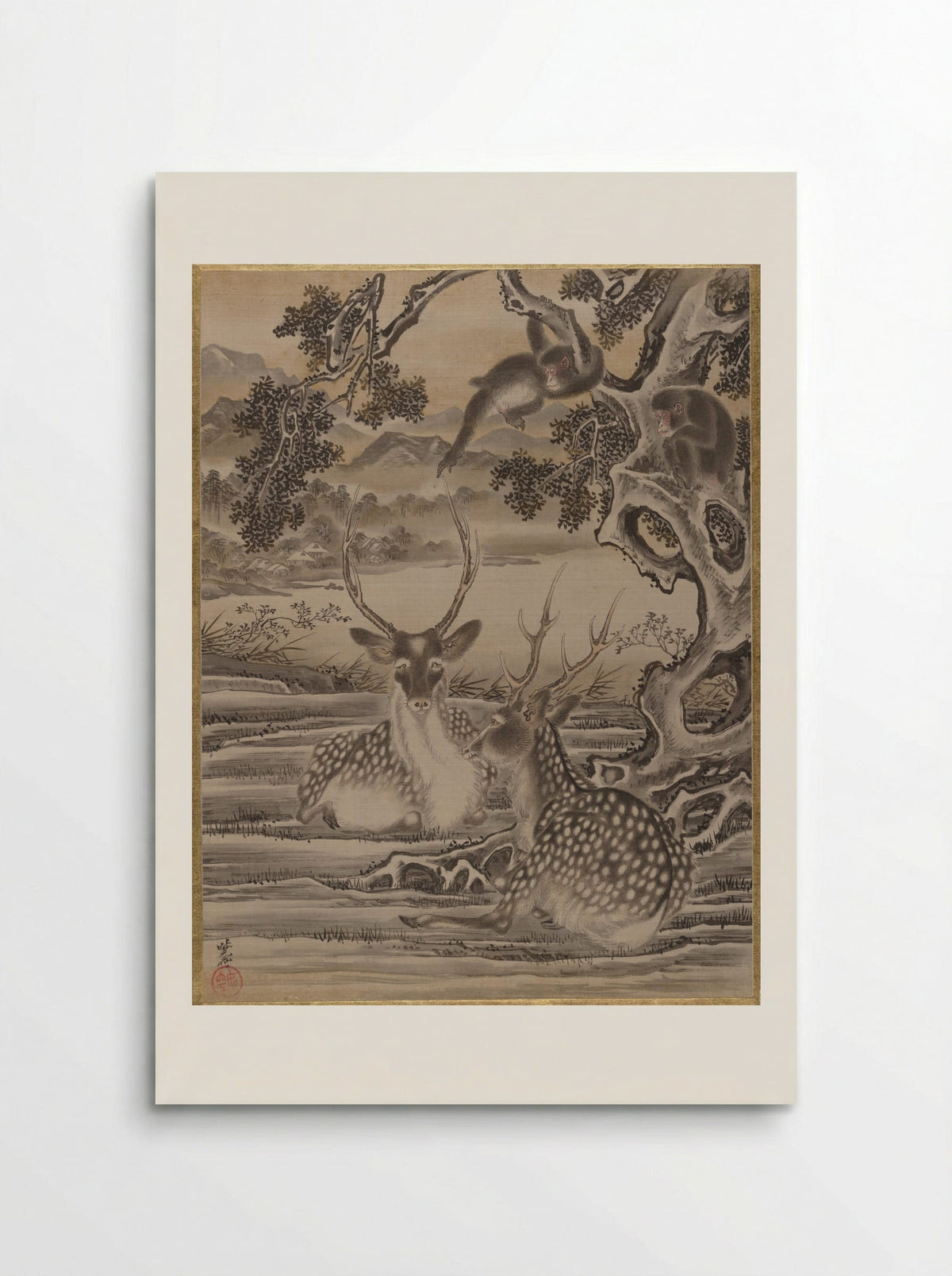 Deer and Monkeys - Kawanabe Kyōsai - Poster